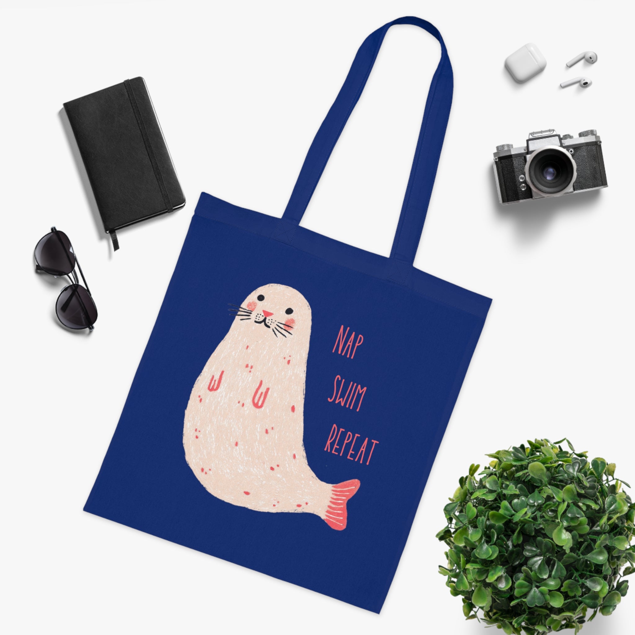 ‘Nap, Swim, Repeat’ Seal Cotton Tote Bag