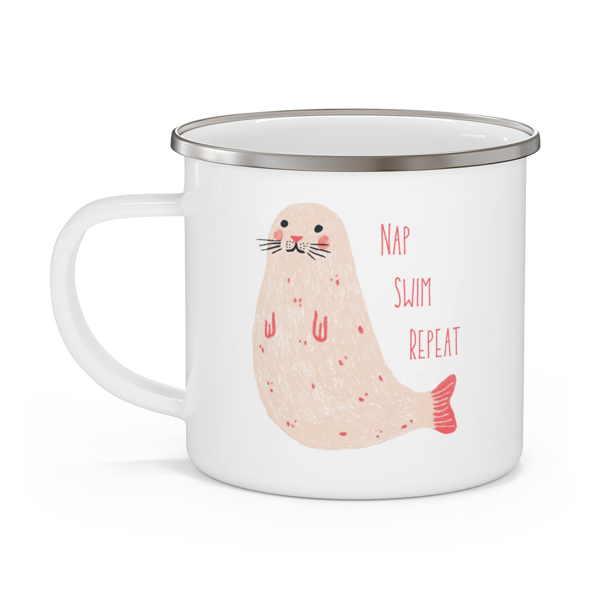 ‘Nap, Swim, Repeat’ Seal Enamel Mug