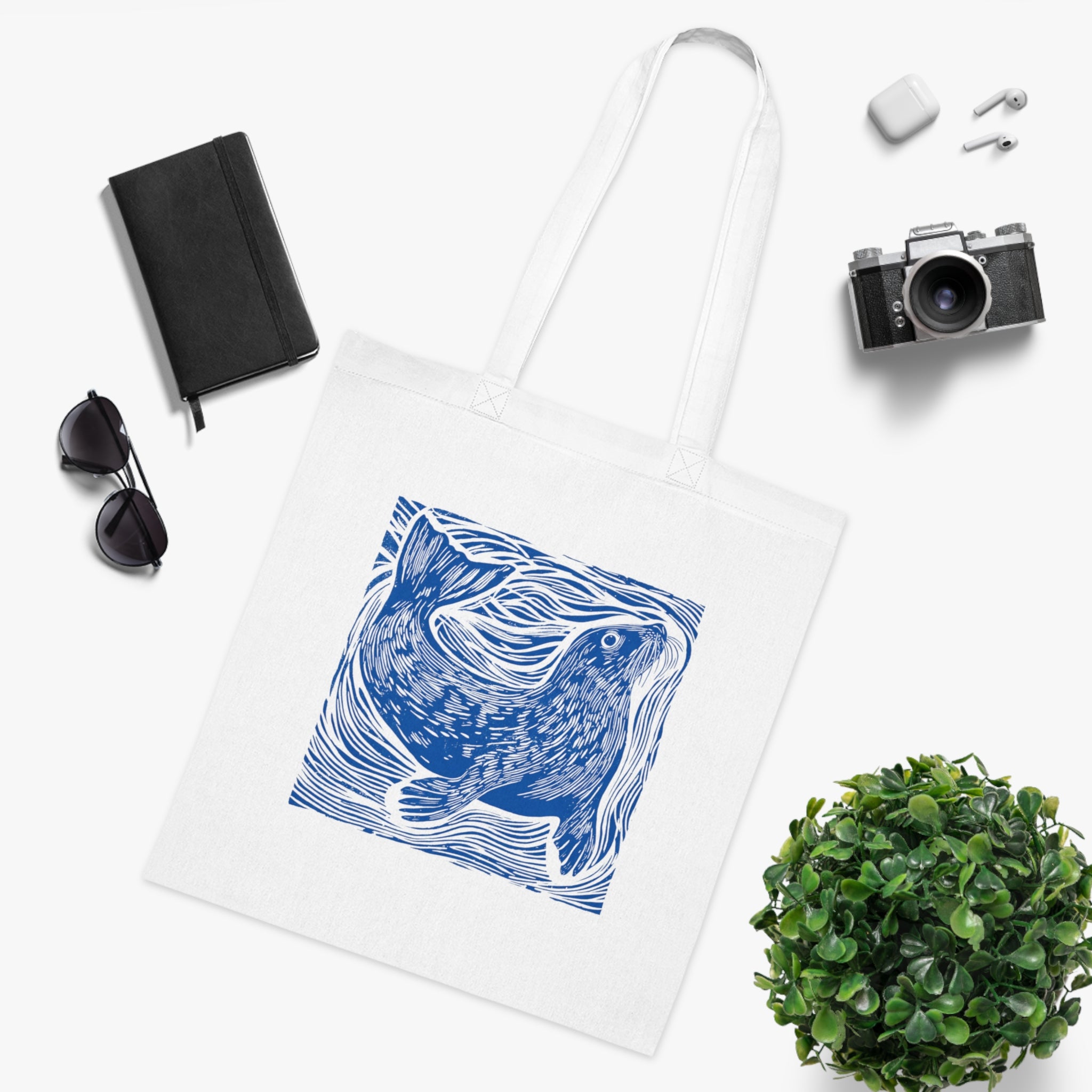 Curious Seal Rustic Print Cotton Tote Bag