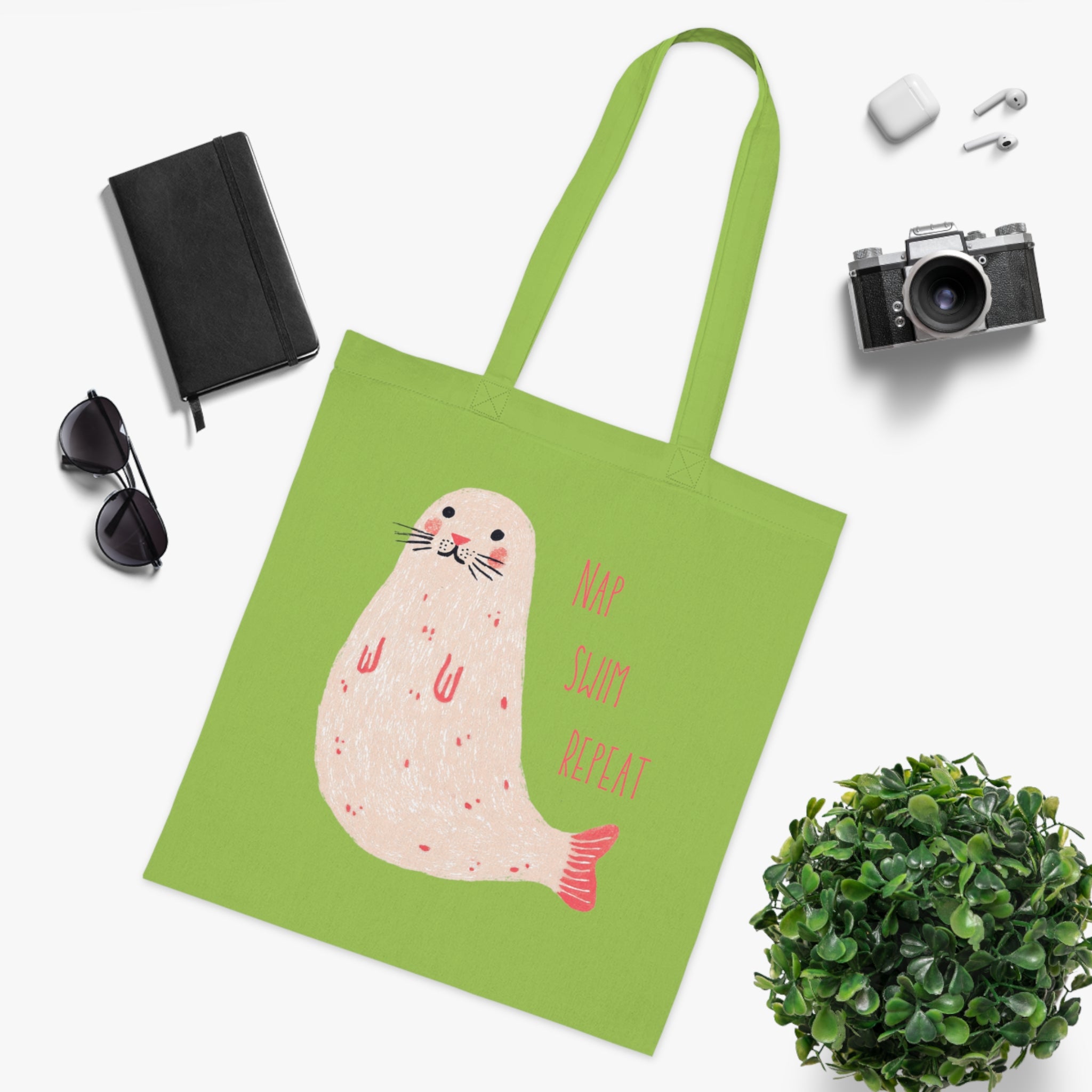 ‘Nap, Swim, Repeat’ Seal Cotton Tote Bag