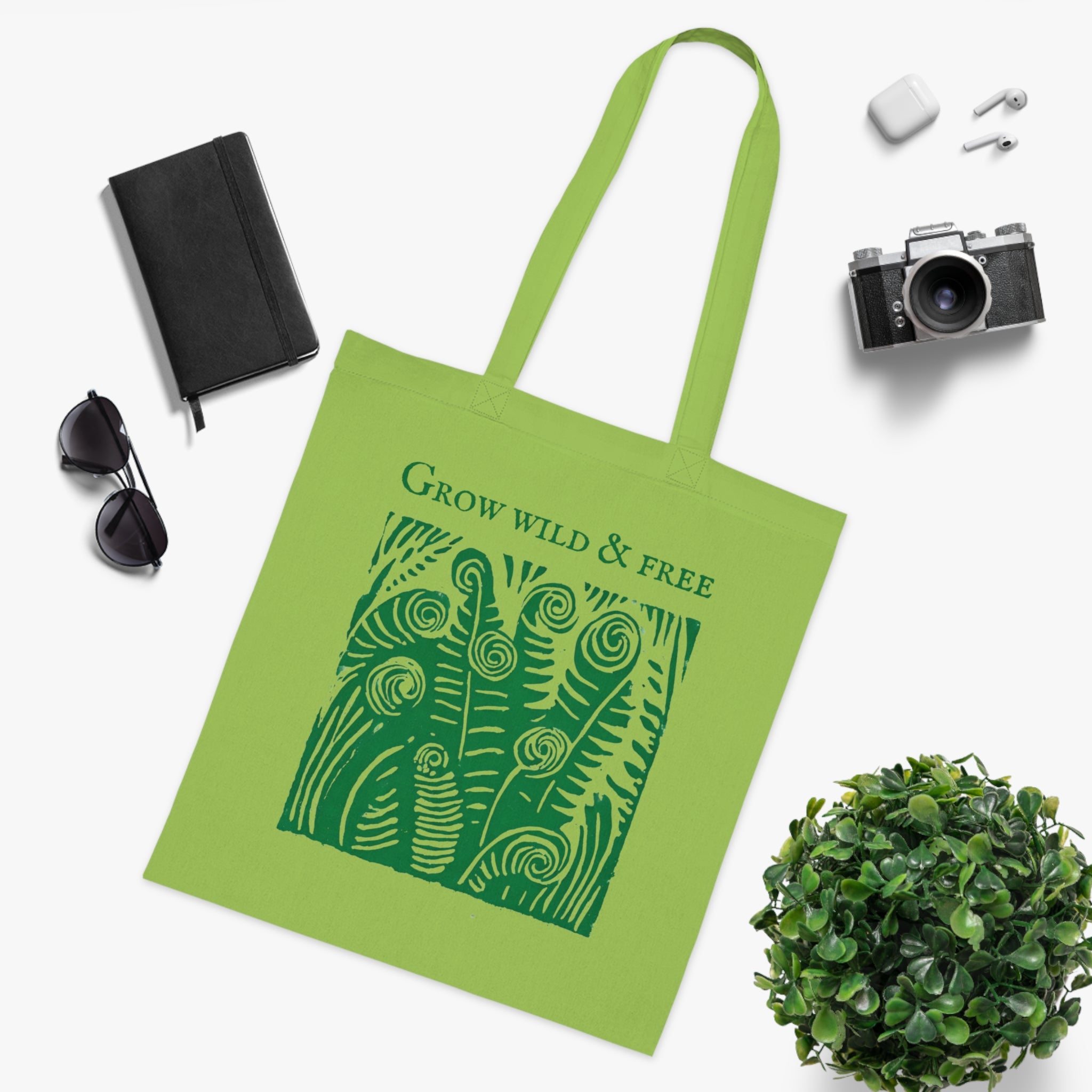 ‘Grow Wild and Free’ Fern Cotton Tote Bag