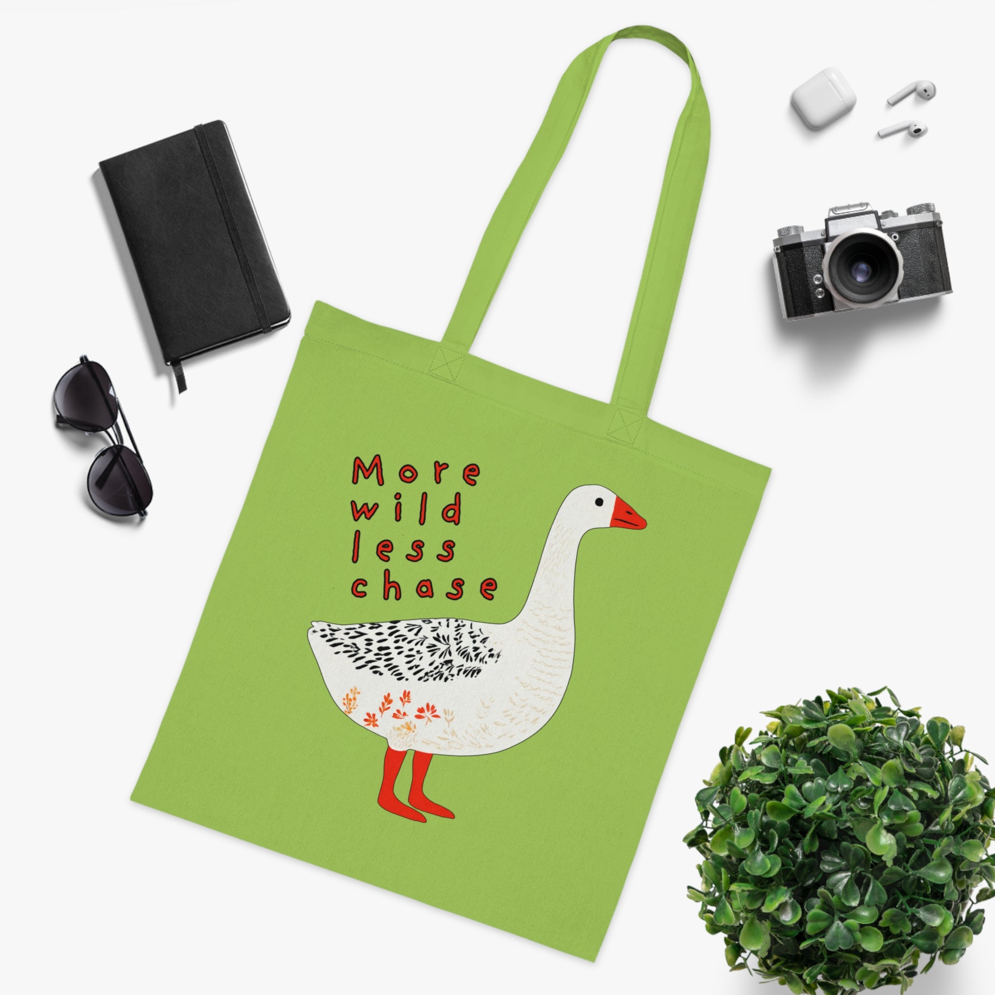 ‘More Wild Less Chase’ Goose Cotton Tote Bag