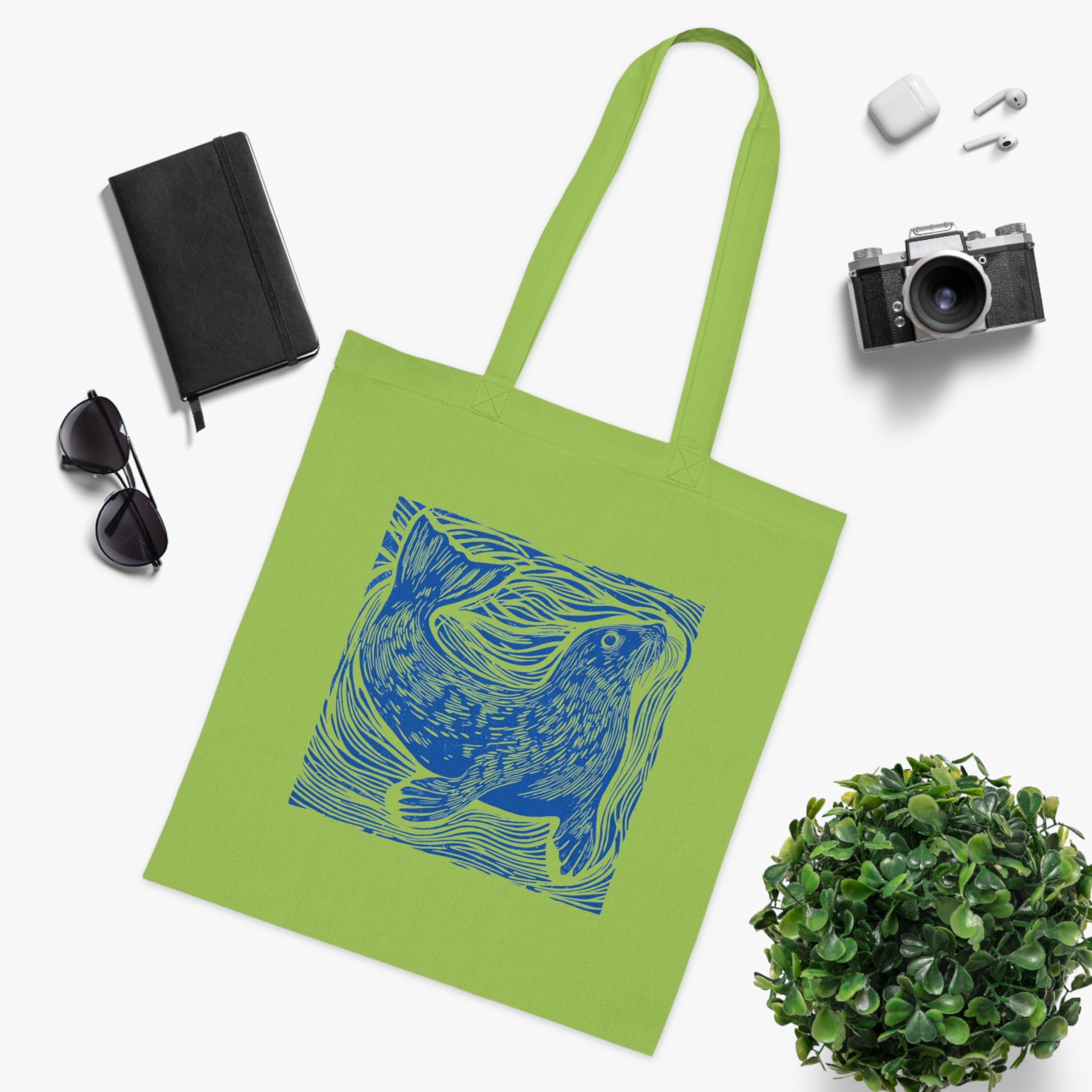 Curious Seal Rustic Print Cotton Tote Bag