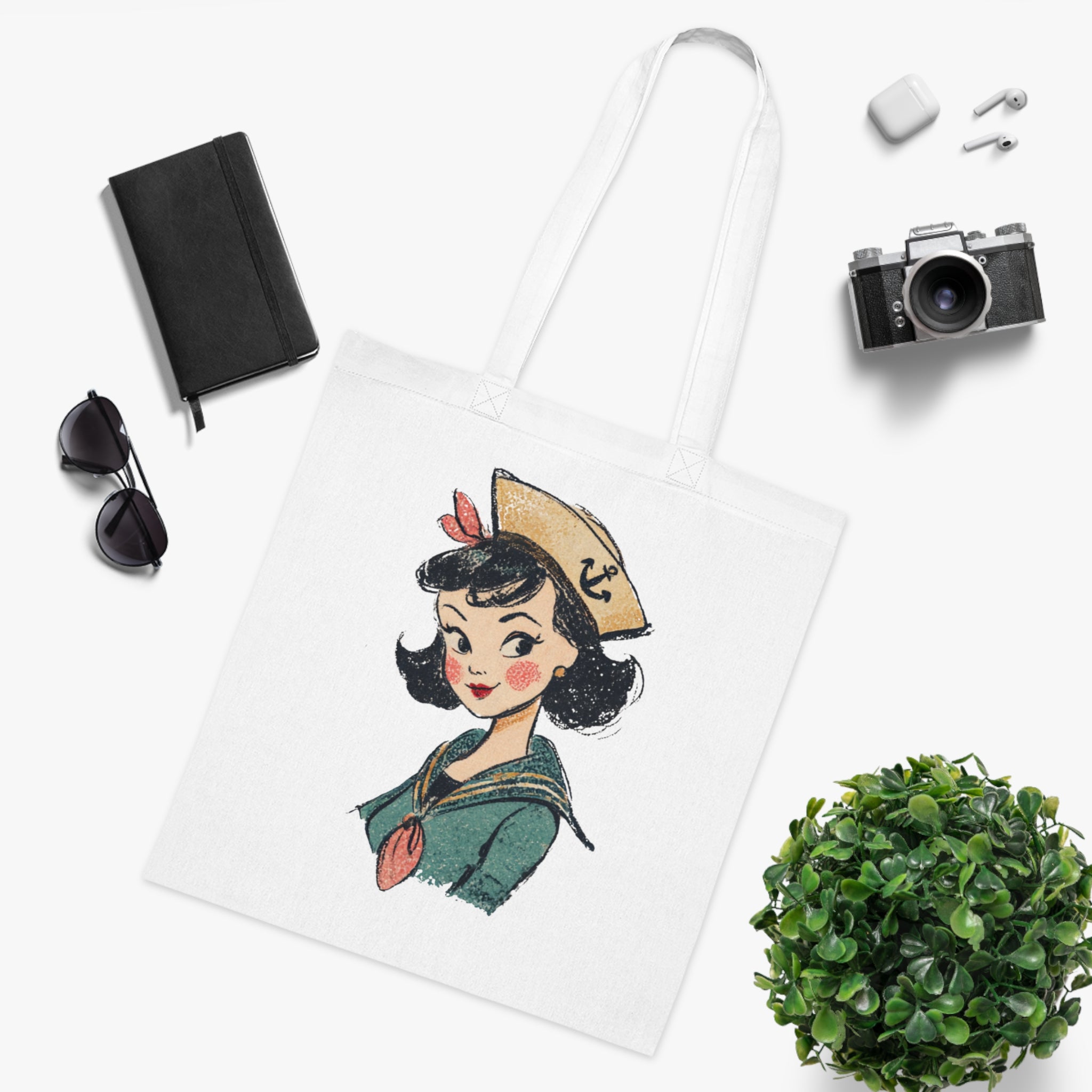Vintage Sailor Girl Cotton Tote Bag