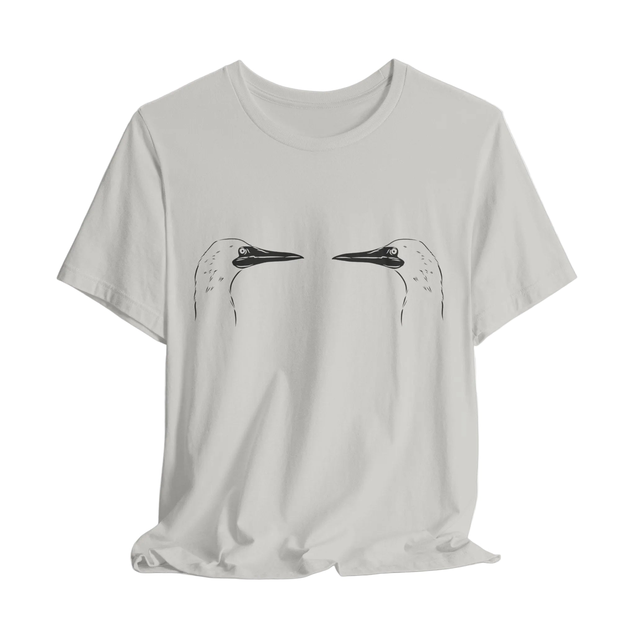 Light gray t-shirt with bird illustrations on a white background