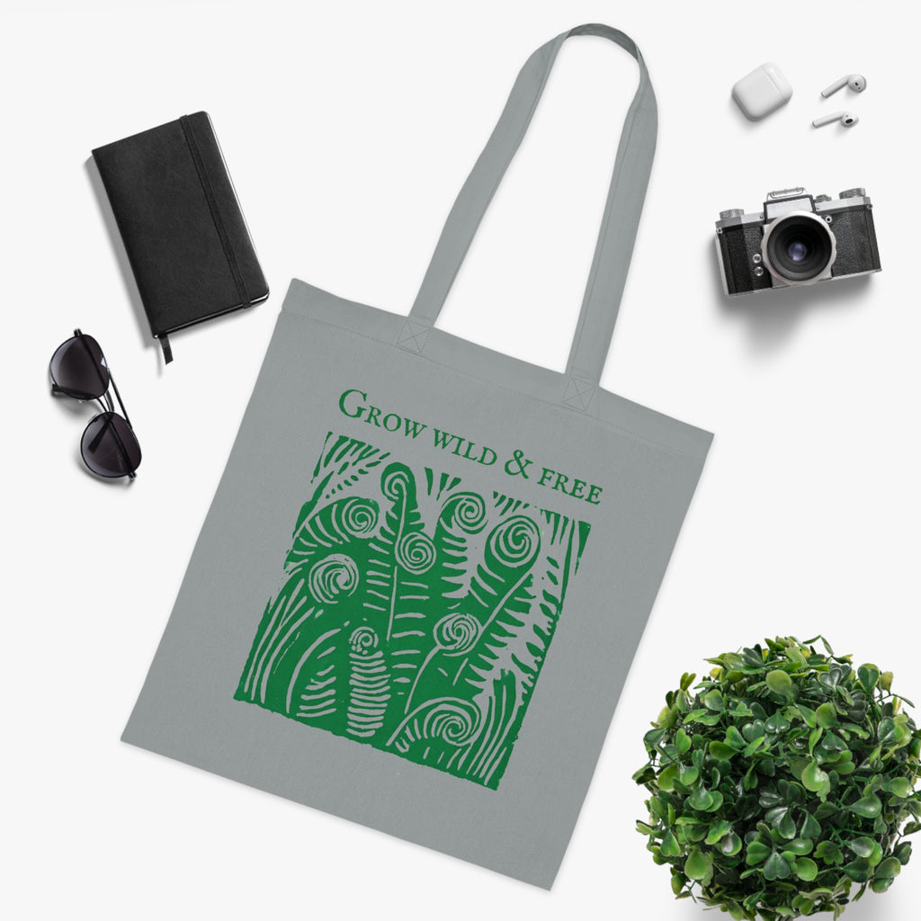 ‘Grow Wild and Free’ Fern Cotton Tote Bag