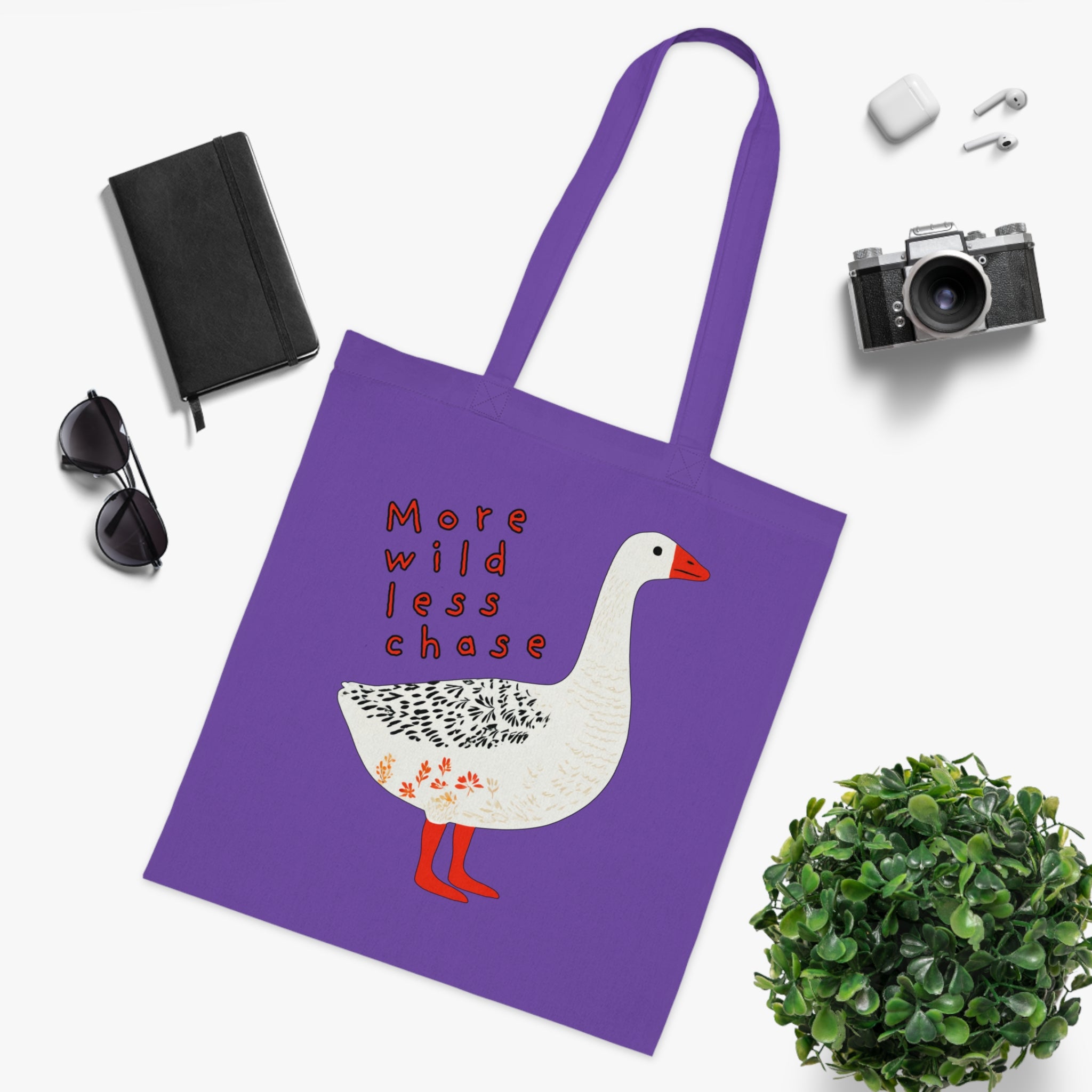 ‘More Wild Less Chase’ Goose Cotton Tote Bag