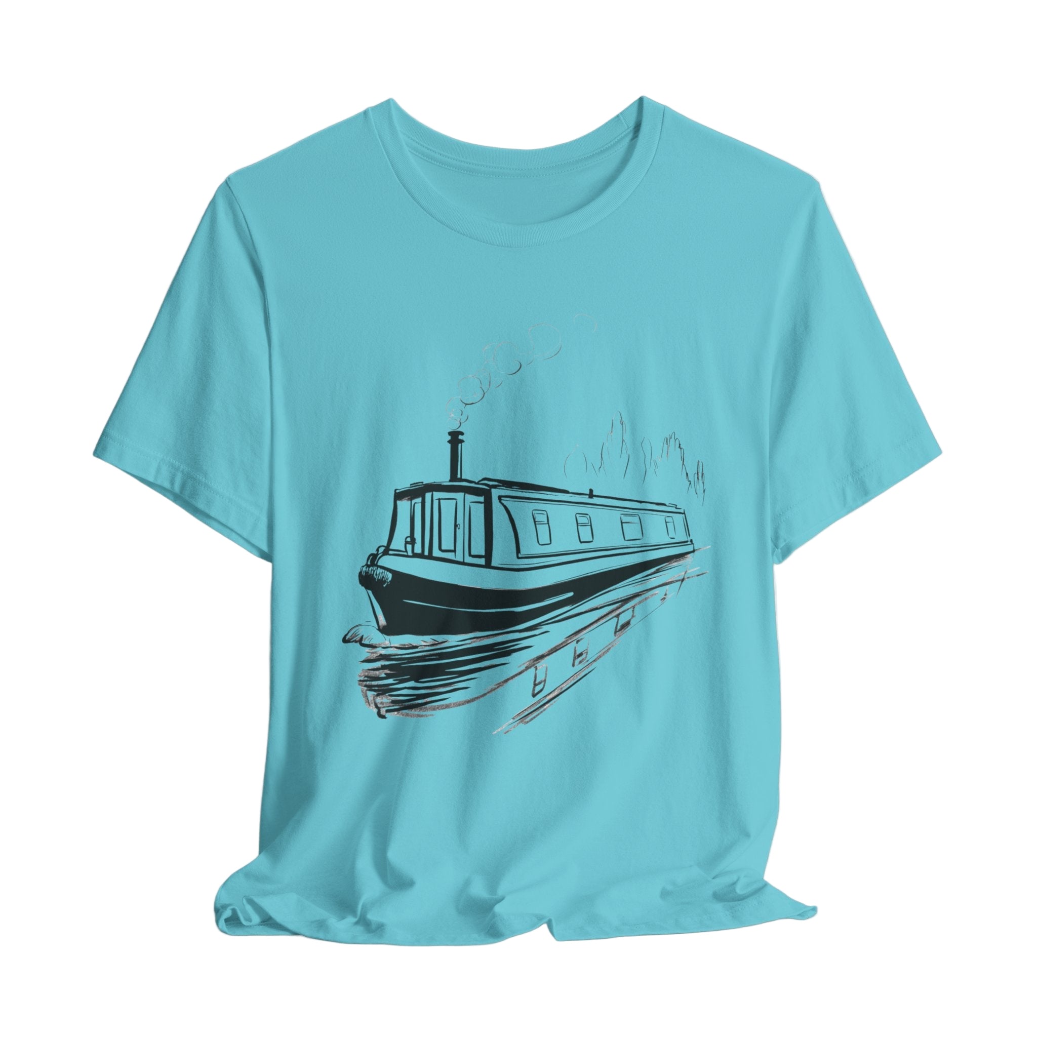 Light blue t-shirt with a black boat graphic on a white background