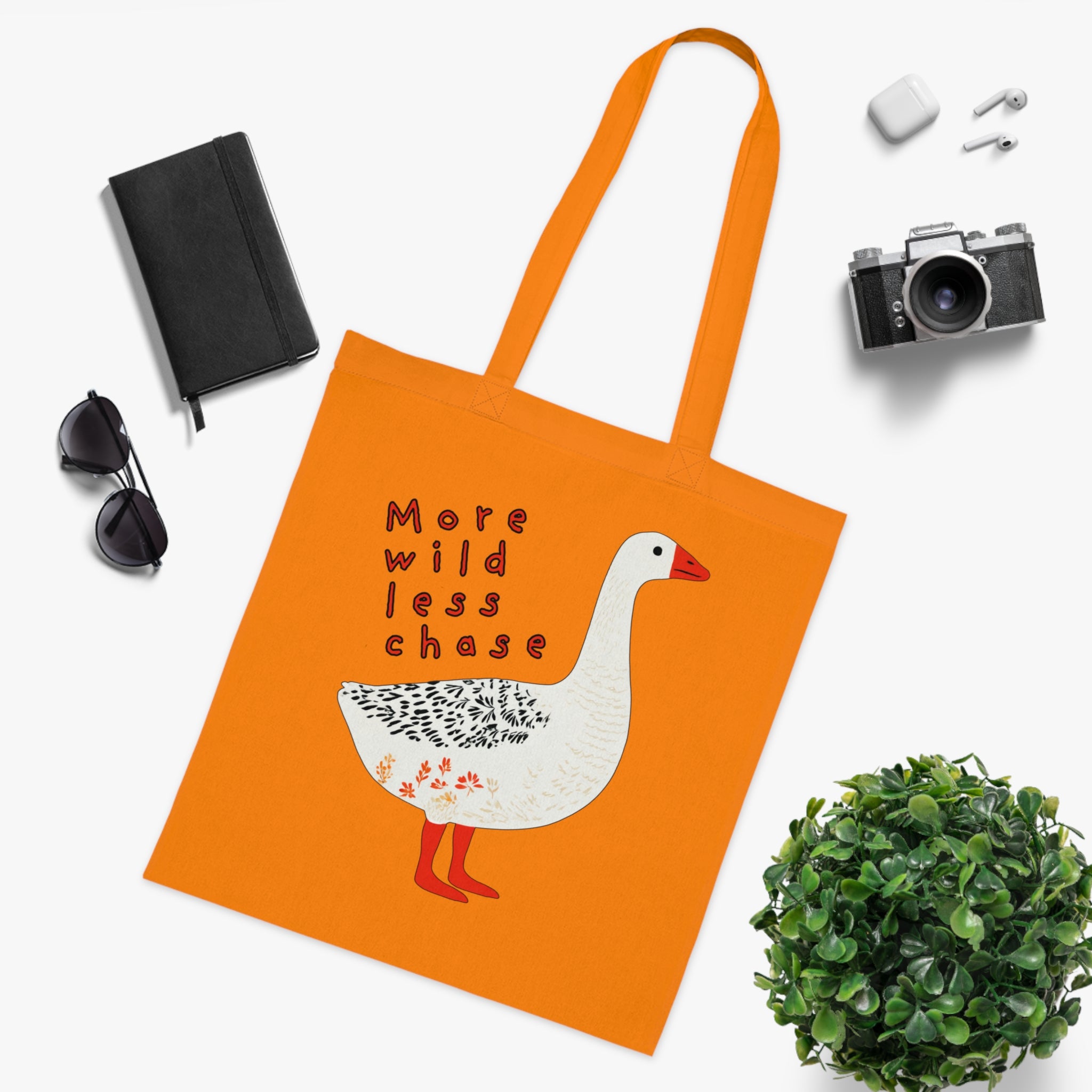 ‘More Wild Less Chase’ Goose Cotton Tote Bag