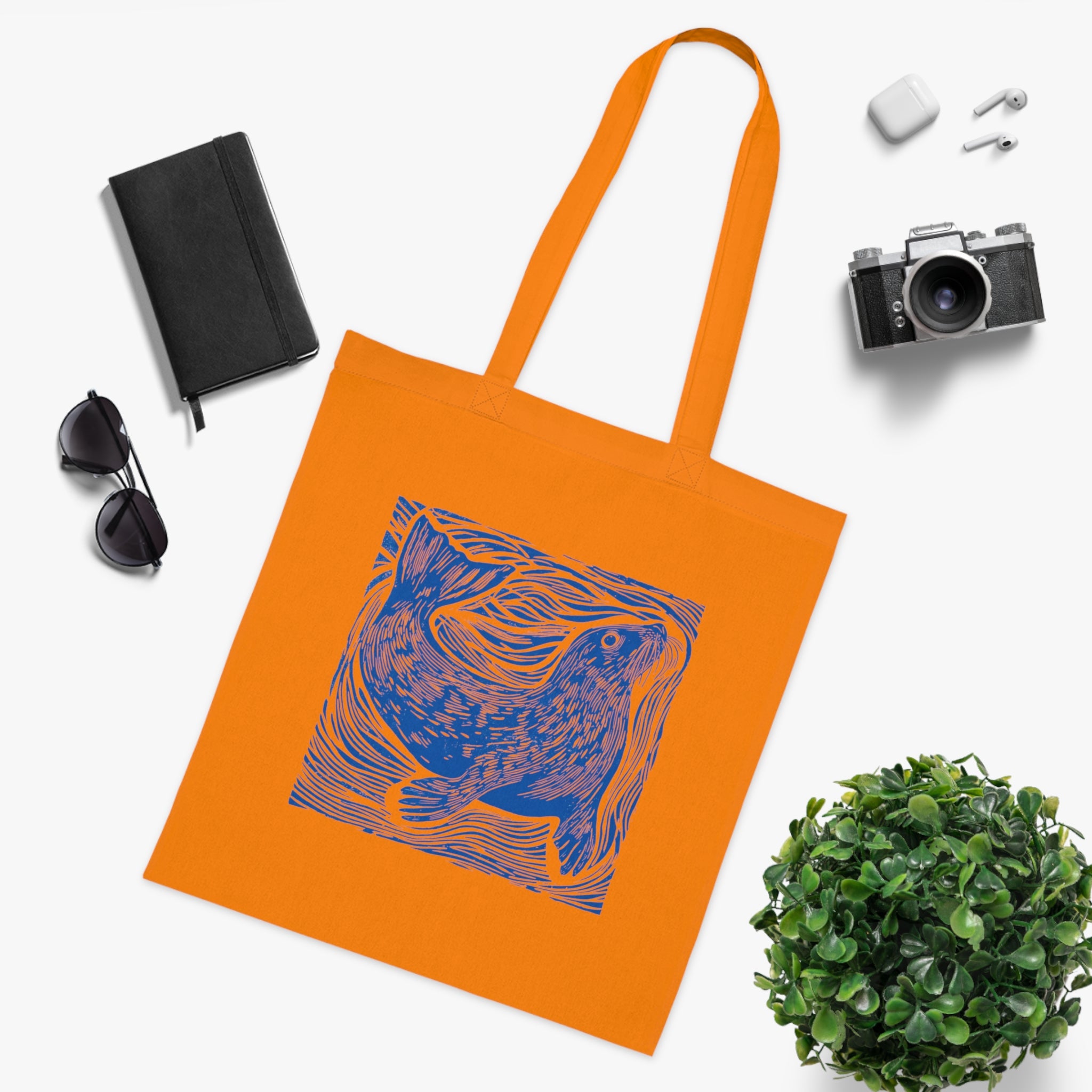 Curious Seal Rustic Print Cotton Tote Bag