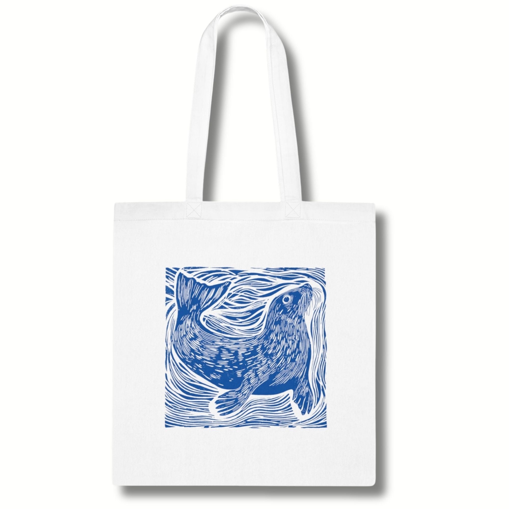 Curious Seal Rustic Print Cotton Tote Bag
