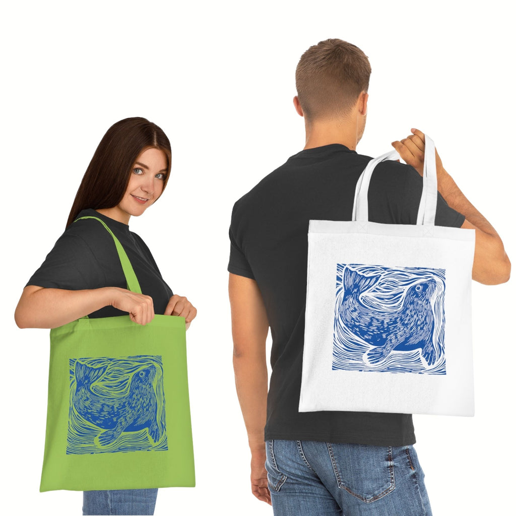 Curious Seal Rustic Print Cotton Tote Bag