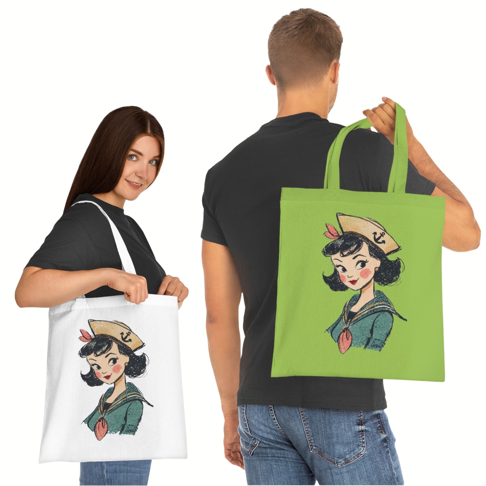 Vintage Sailor Girl Cotton Tote Bag