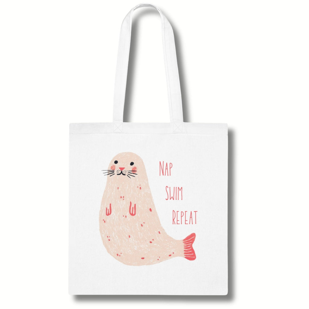 ‘Nap, Swim, Repeat’ Seal Cotton Tote Bag