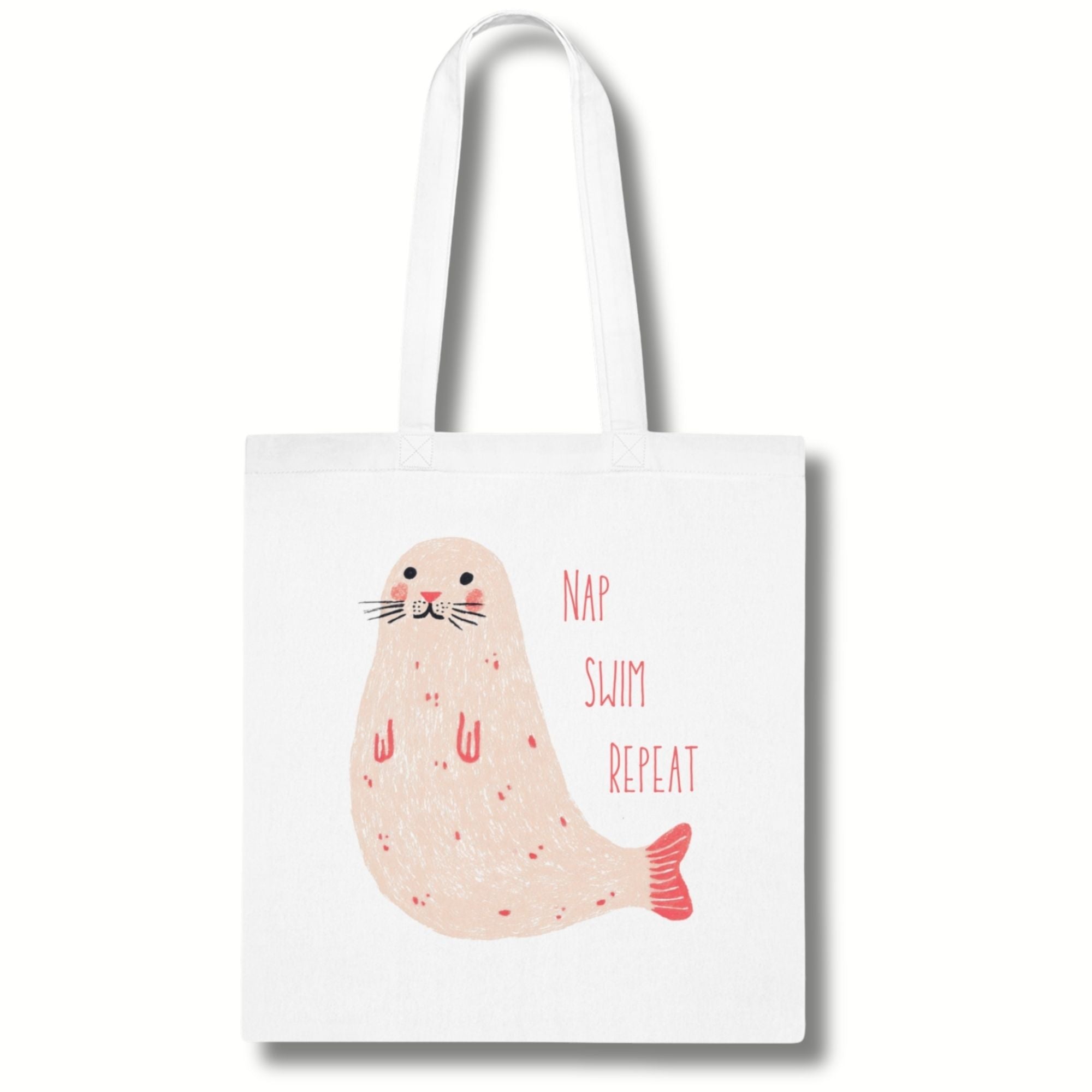 ‘Nap, Swim, Repeat’ Seal Cotton Tote Bag