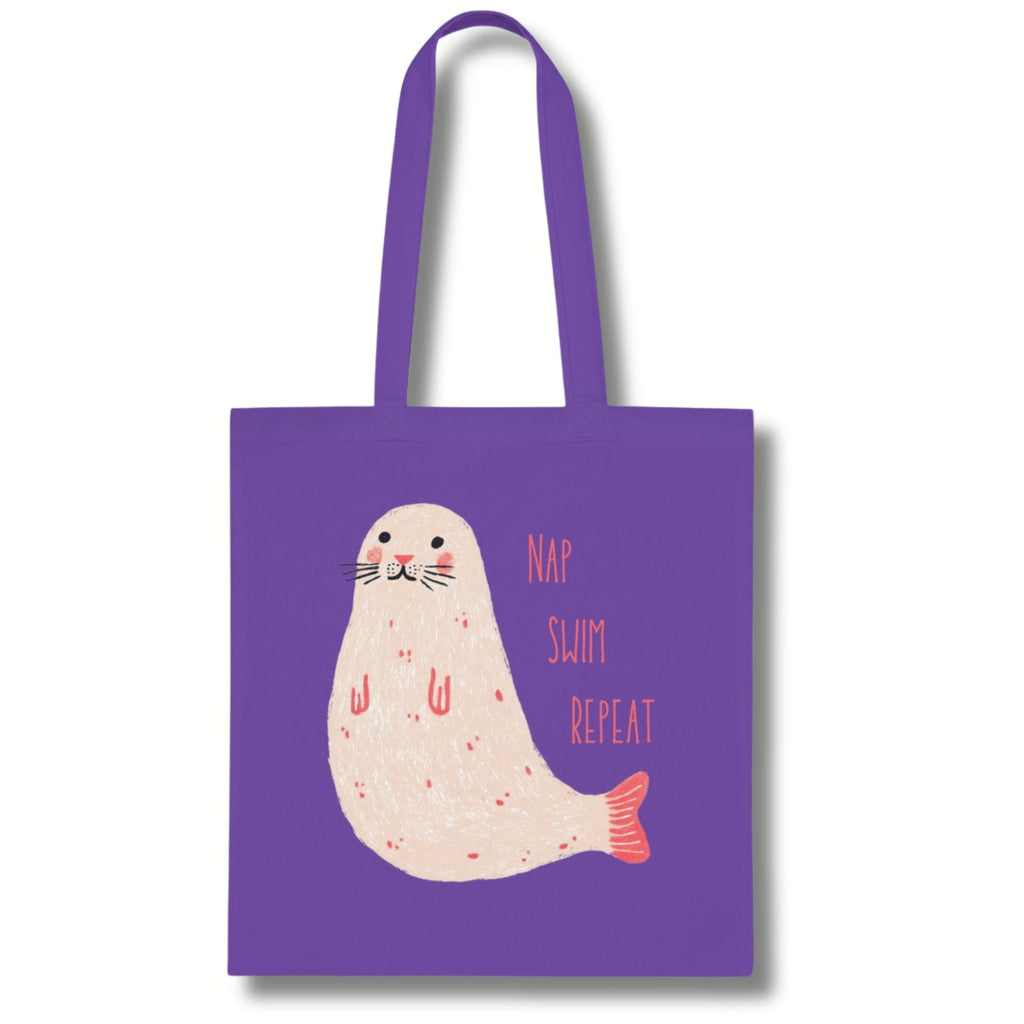 ‘Nap, Swim, Repeat’ Seal Cotton Tote Bag