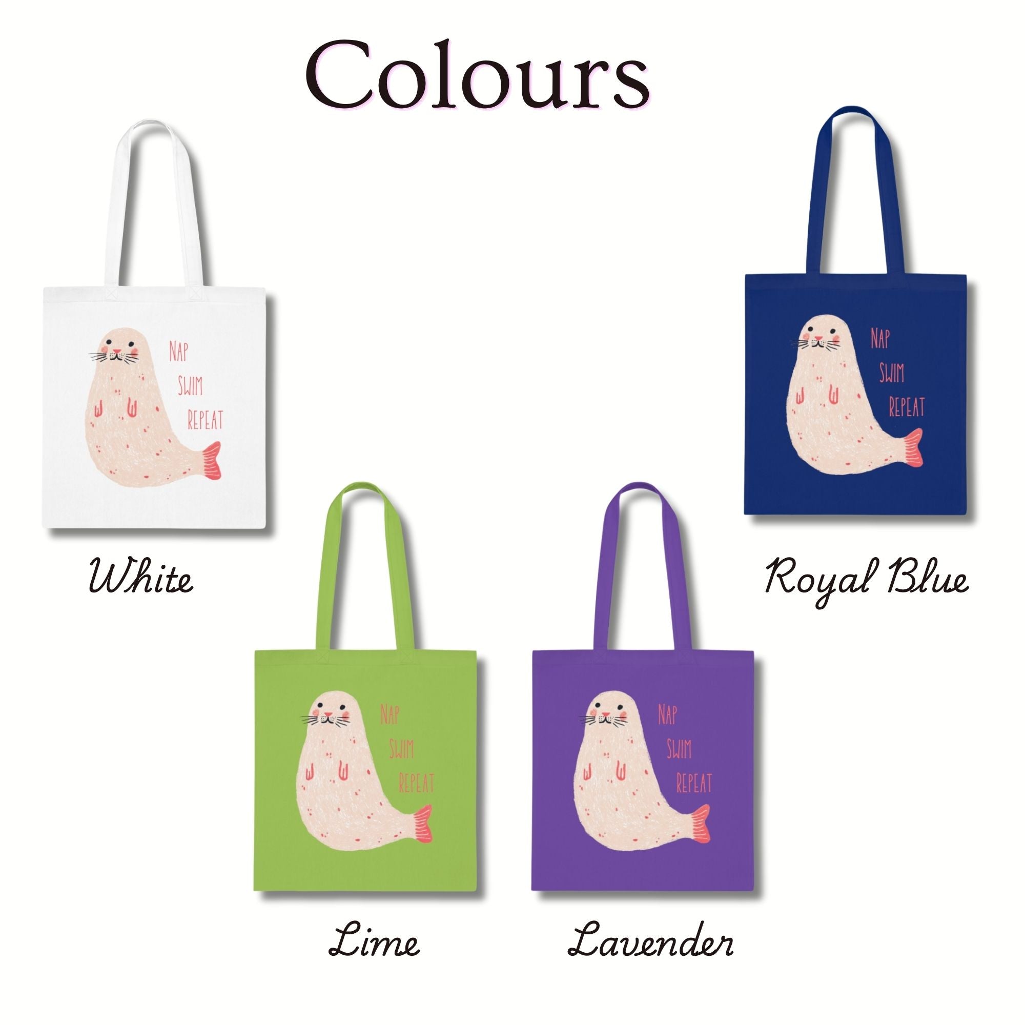 ‘Nap, Swim, Repeat’ Seal Cotton Tote Bag