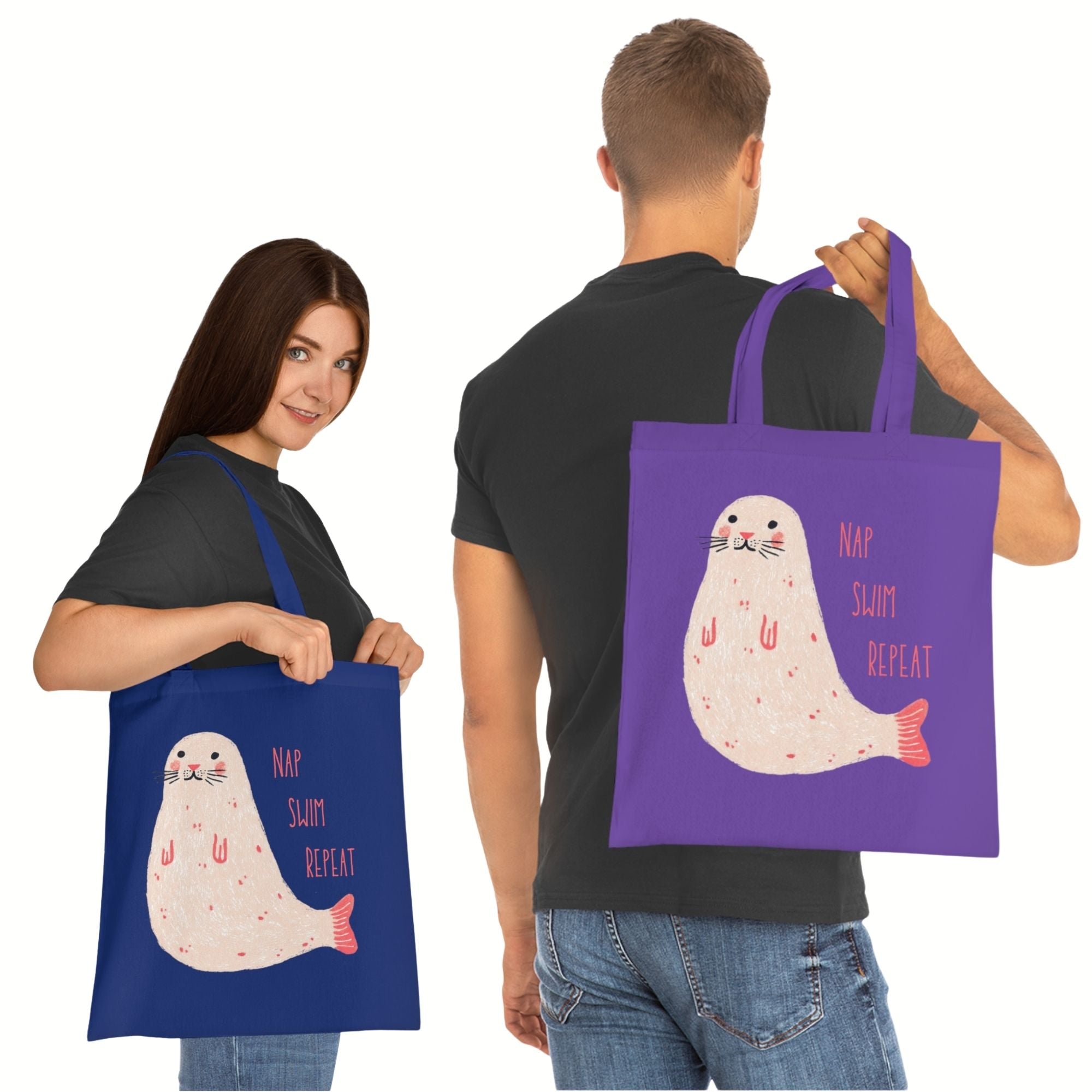 ‘Nap, Swim, Repeat’ Seal Cotton Tote Bag