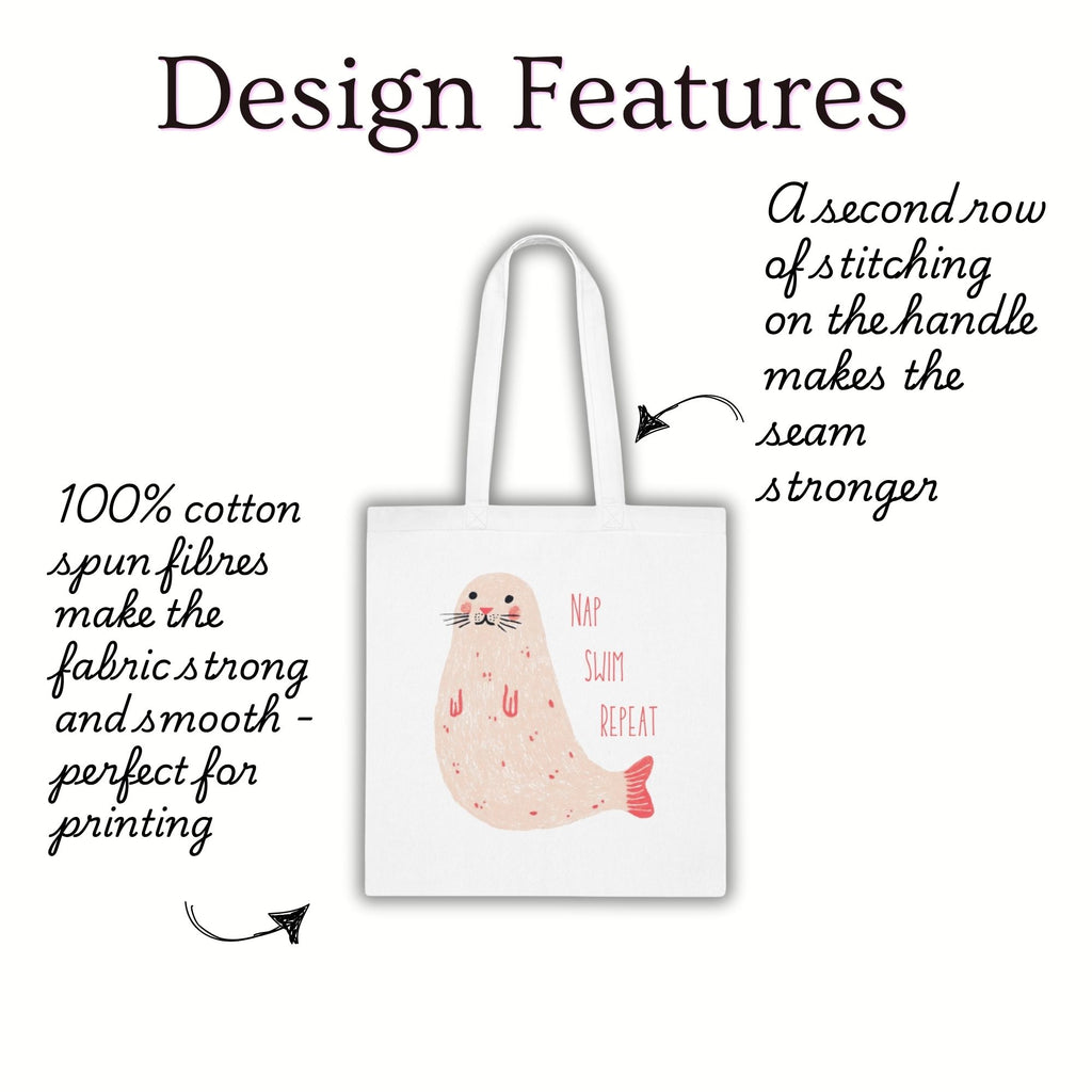 ‘Nap, Swim, Repeat’ Seal Cotton Tote Bag
