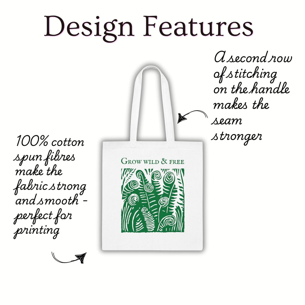 ‘Grow Wild and Free’ Fern Cotton Tote Bag