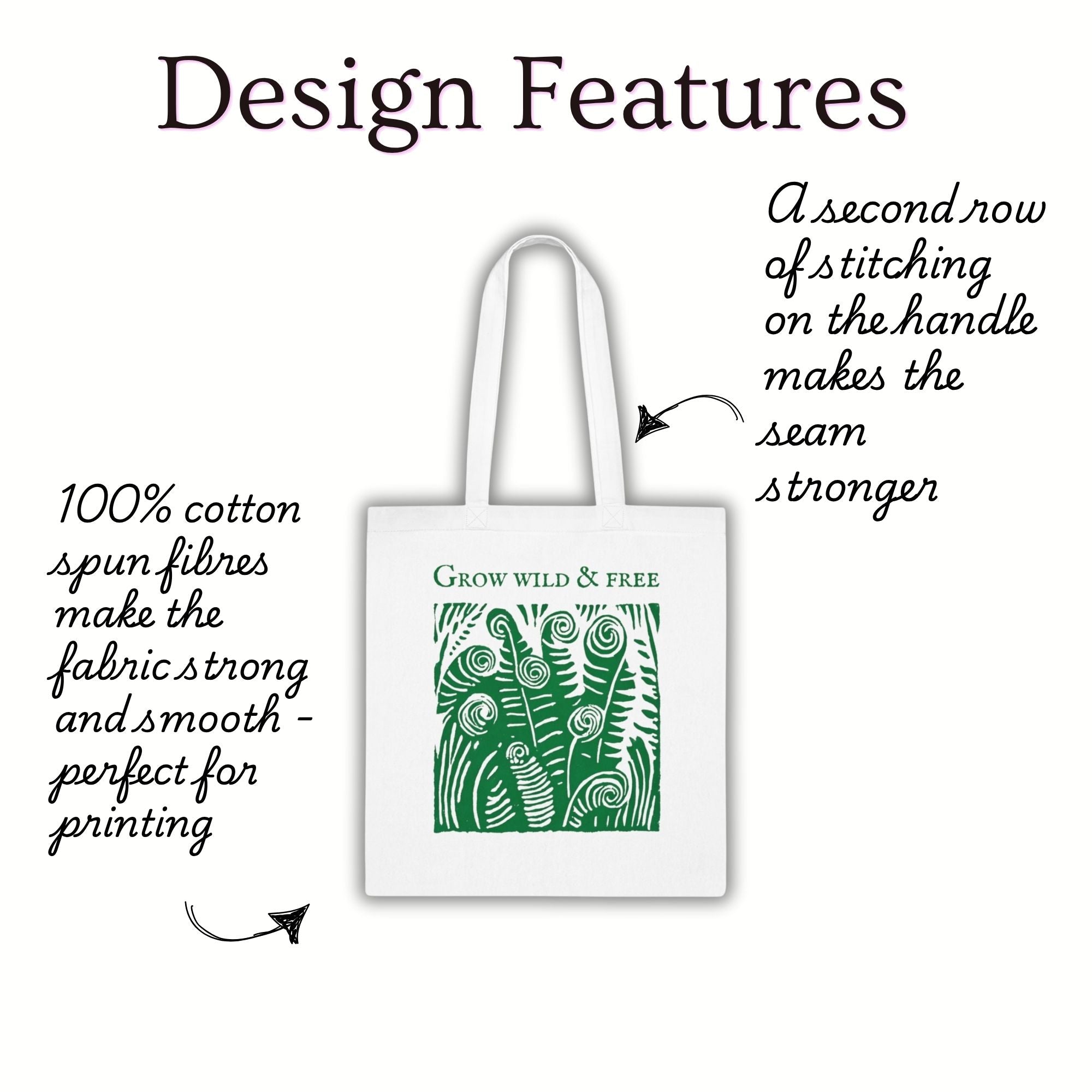 ‘Grow Wild and Free’ Fern Cotton Tote Bag