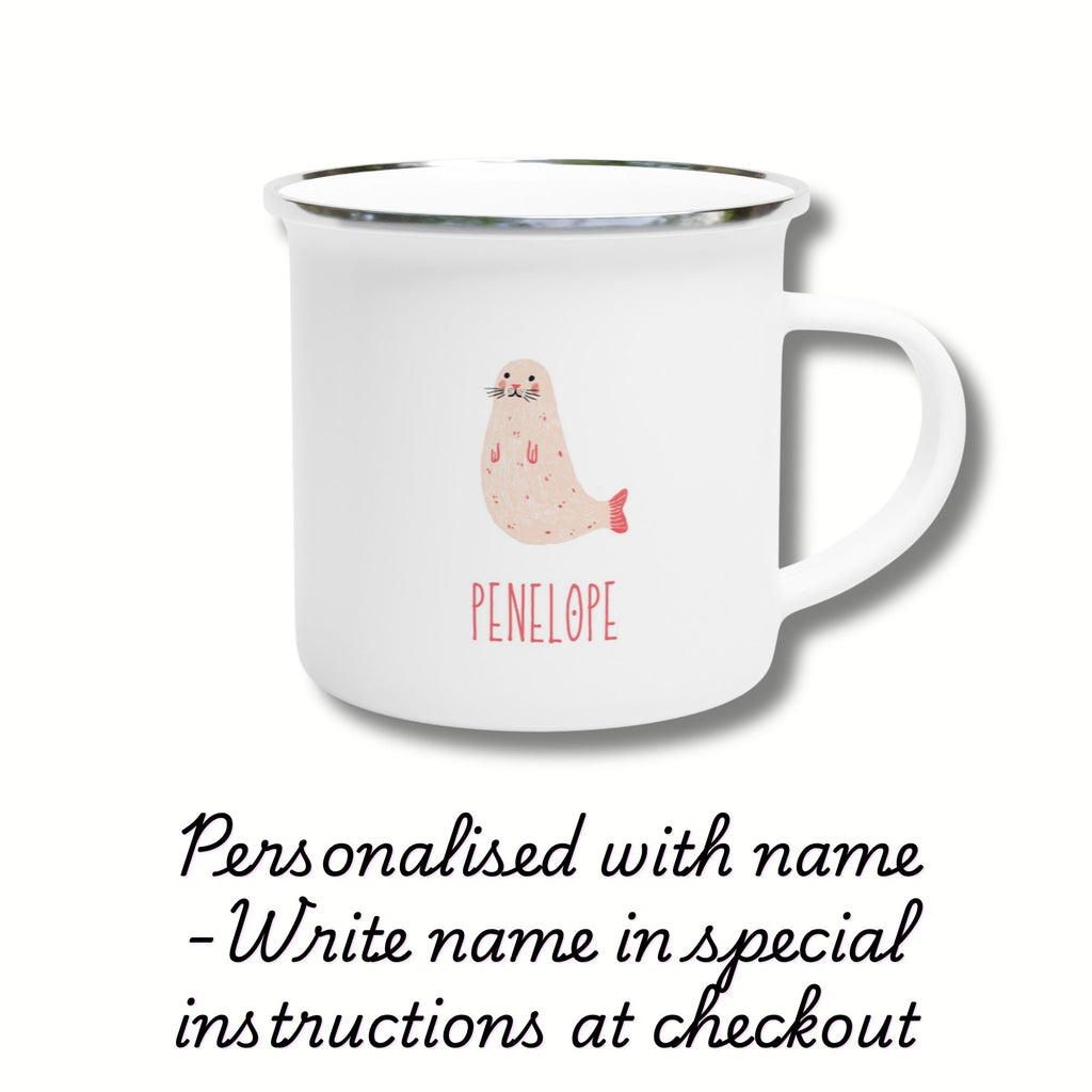 ‘Nap, Swim, Repeat’ Seal Enamel Mug