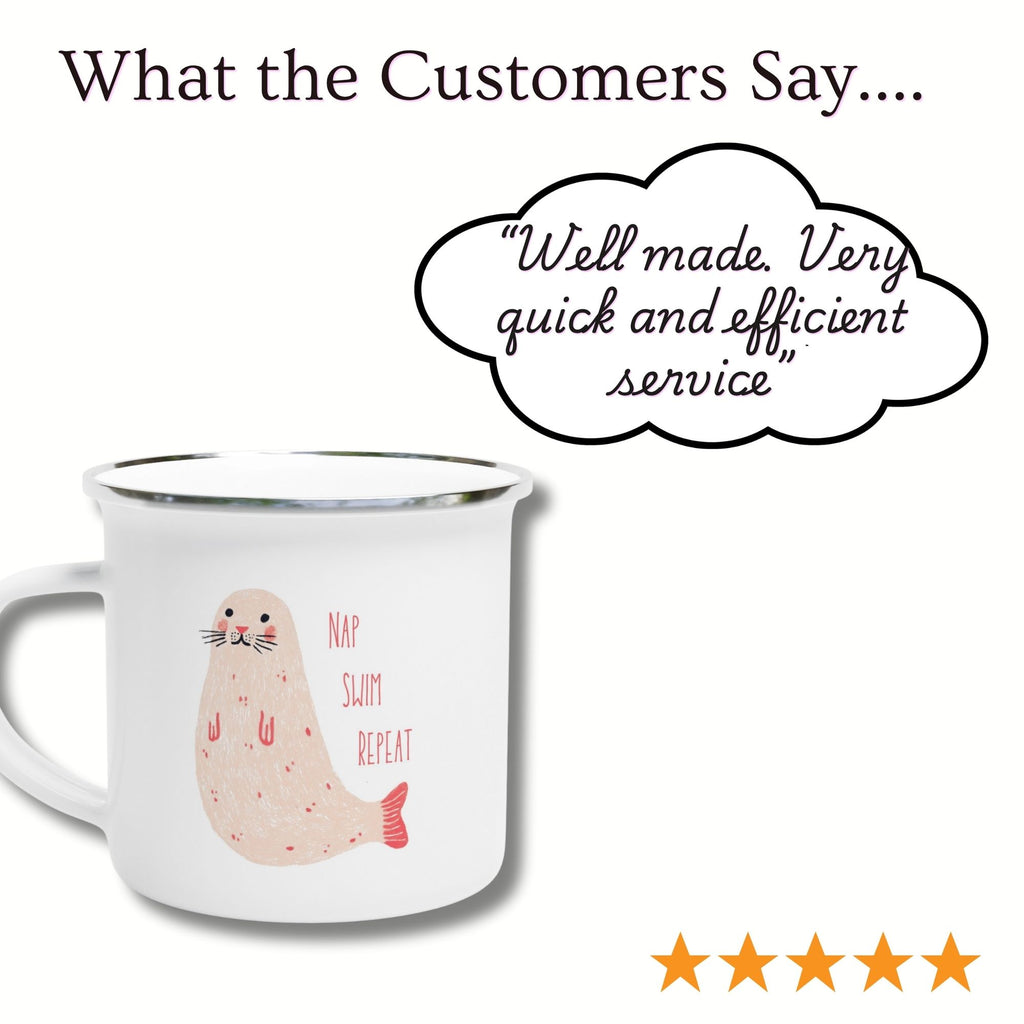 ‘Nap, Swim, Repeat’ Seal Enamel Mug