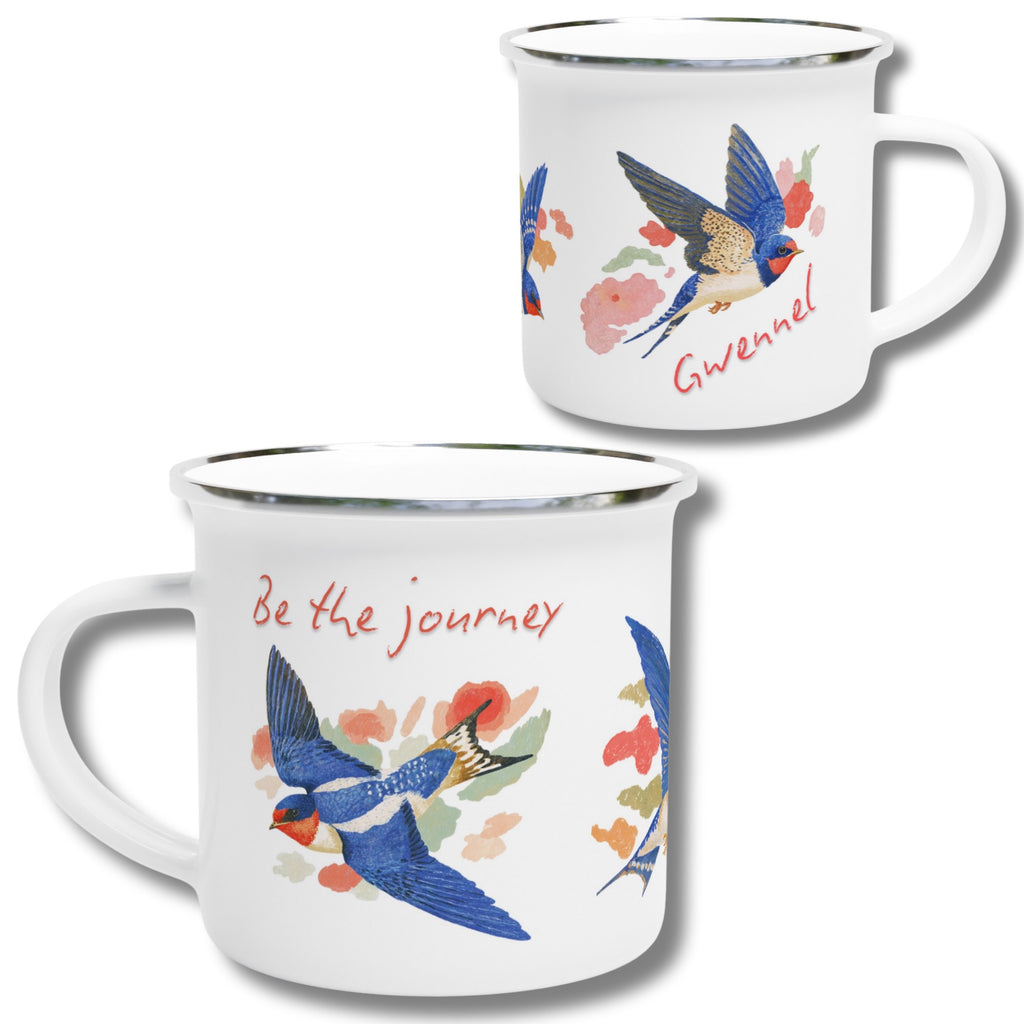 Custom ‘Be the Journey’ Swallow Enamel Mug