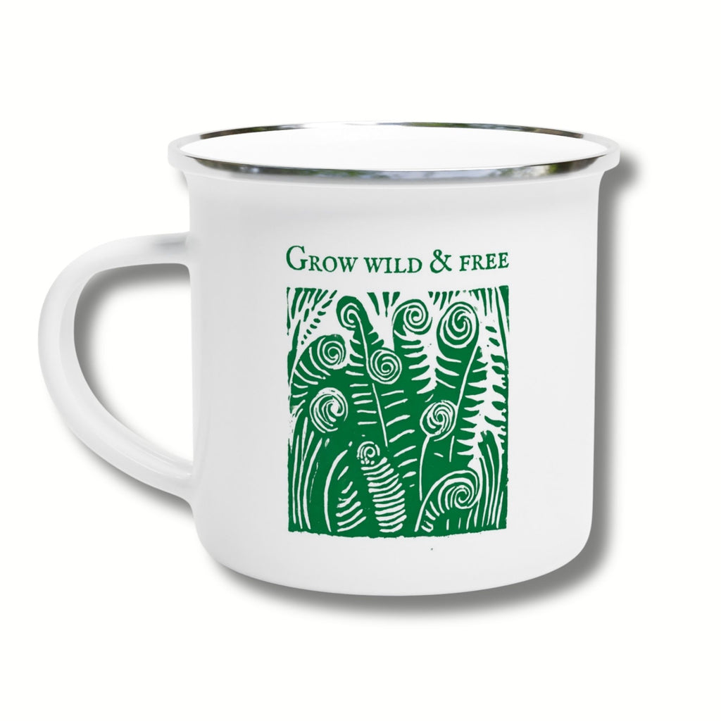 Custom ‘Grow Wild and Free’ Fern Enamel Mug