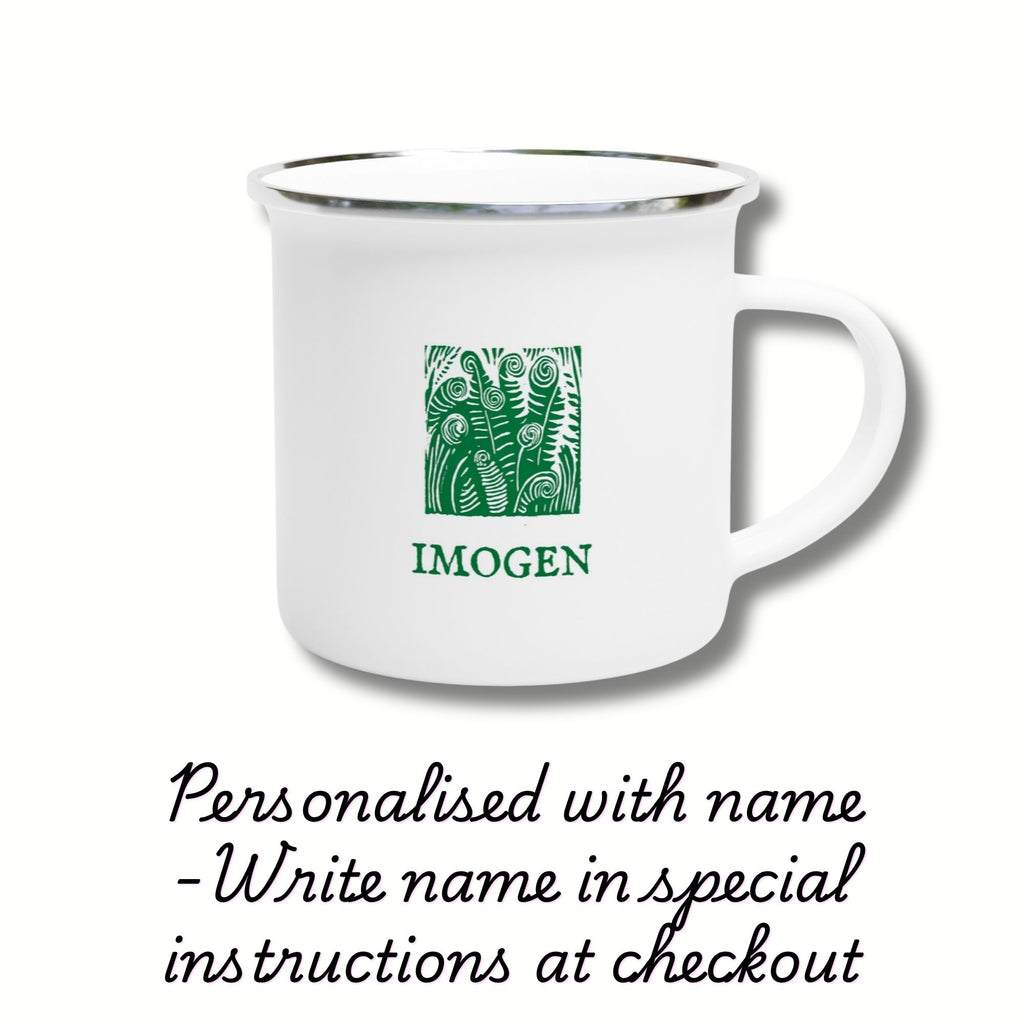 Custom ‘Grow Wild and Free’ Fern Enamel Mug