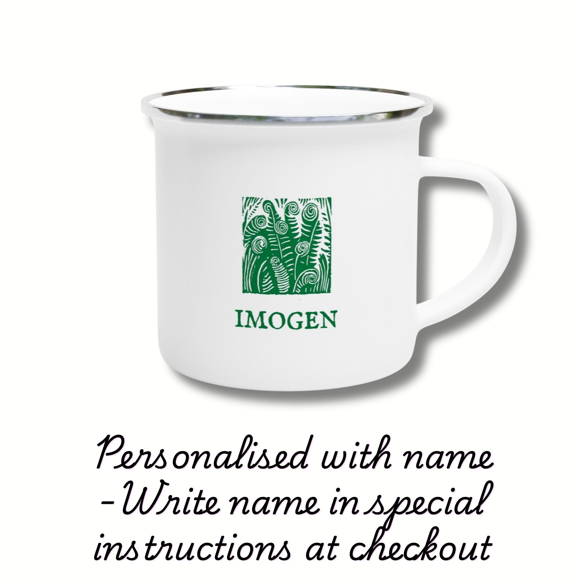 Custom ‘Grow Wild and Free’ Fern Enamel Mug