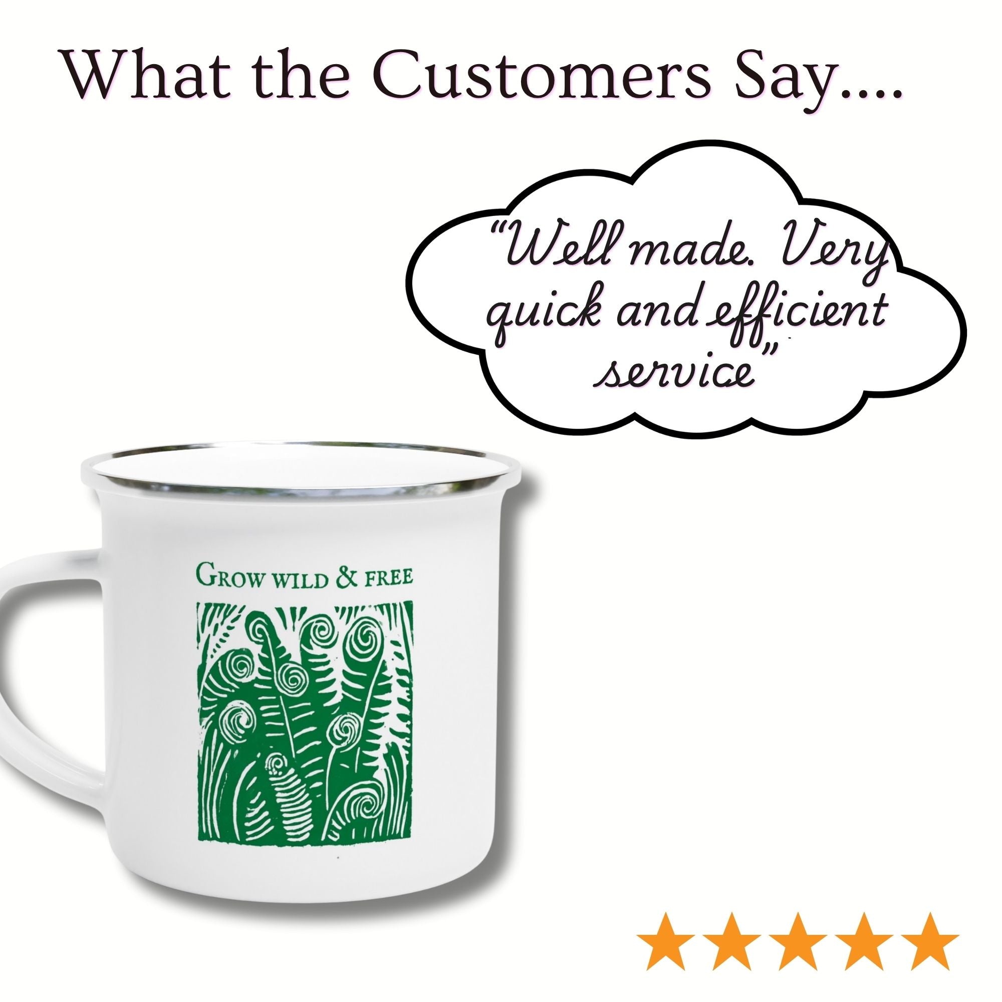 Custom ‘Grow Wild and Free’ Fern Enamel Mug
