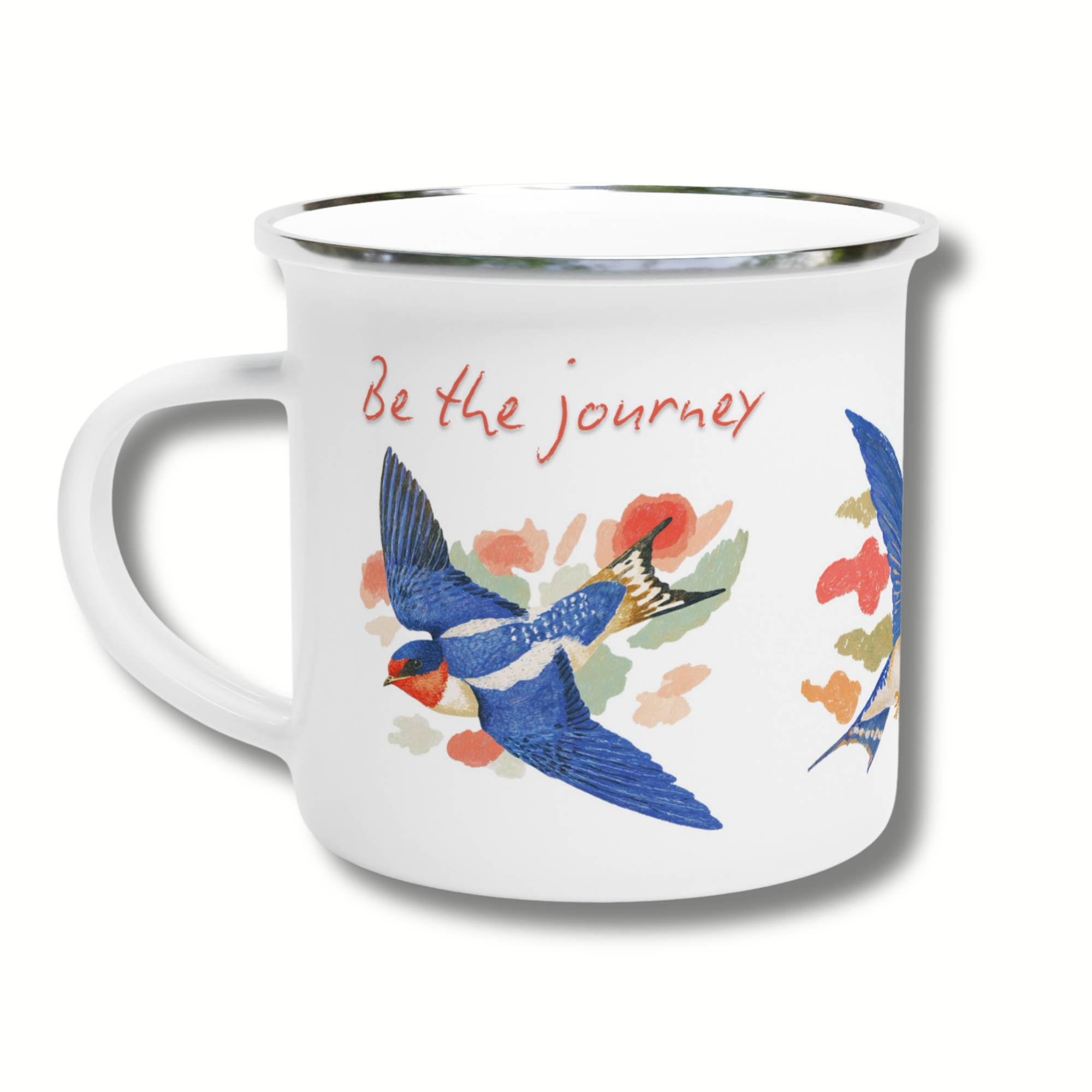 Custom ‘Be the Journey’ Swallow Enamel Mug
