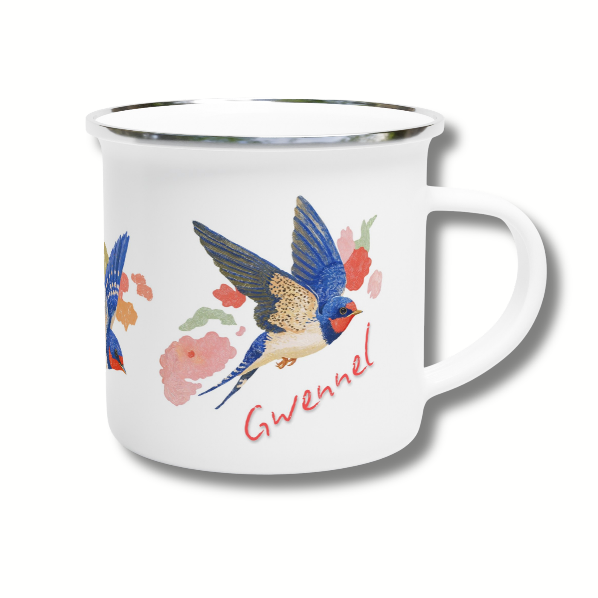 Custom ‘Be the Journey’ Swallow Enamel Mug