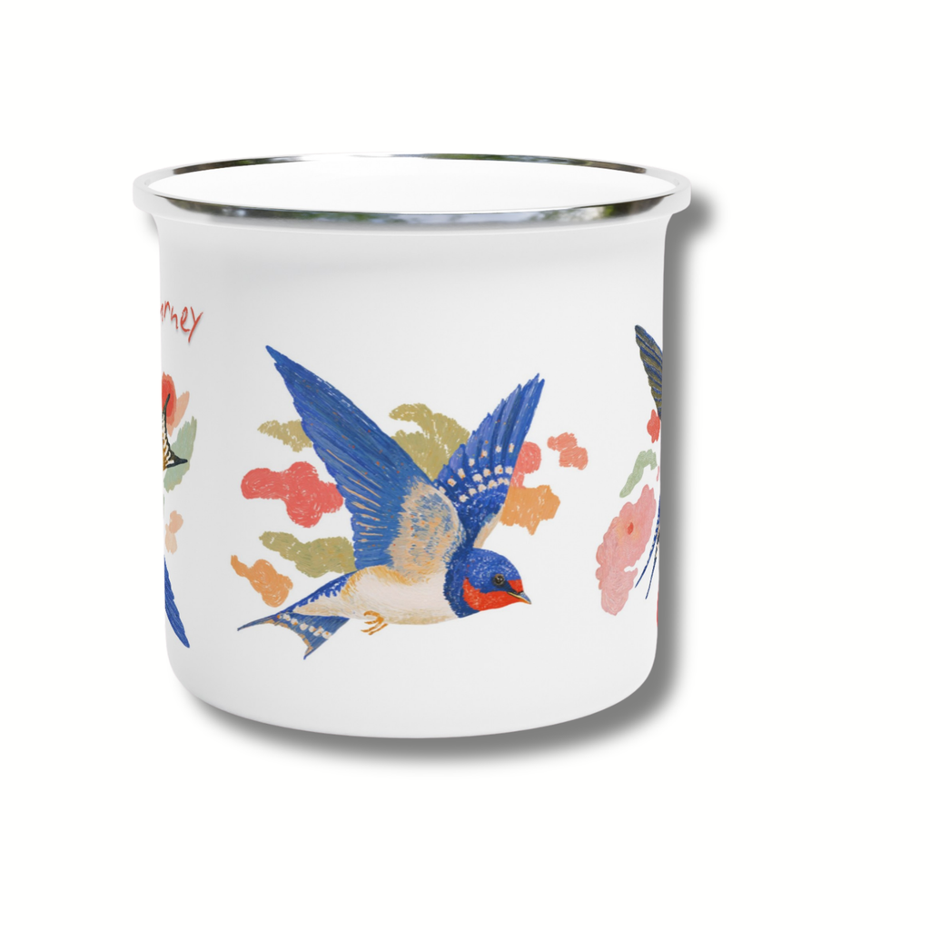 Custom ‘Be the Journey’ Swallow Enamel Mug