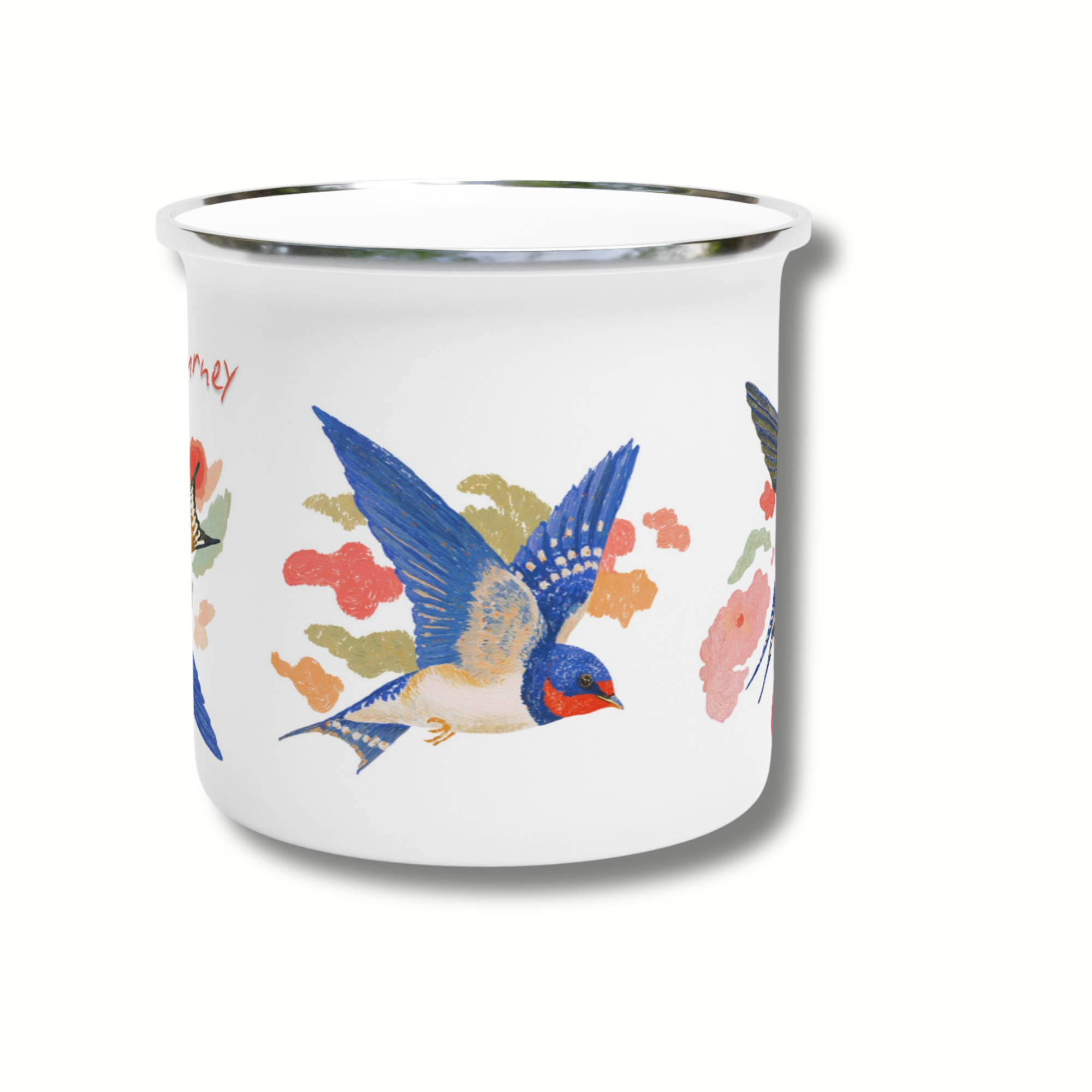 Custom ‘Be the Journey’ Swallow Enamel Mug