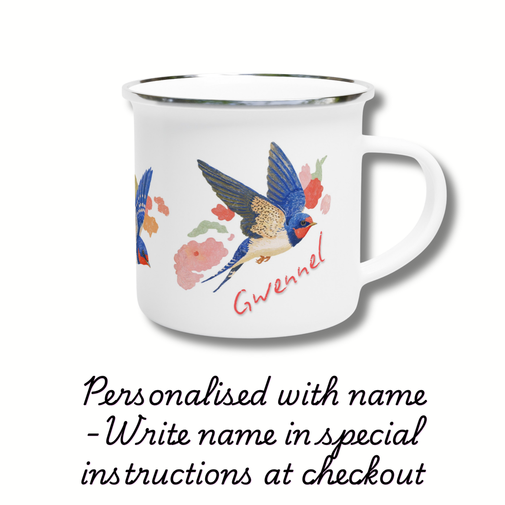 Custom ‘Be the Journey’ Swallow Enamel Mug