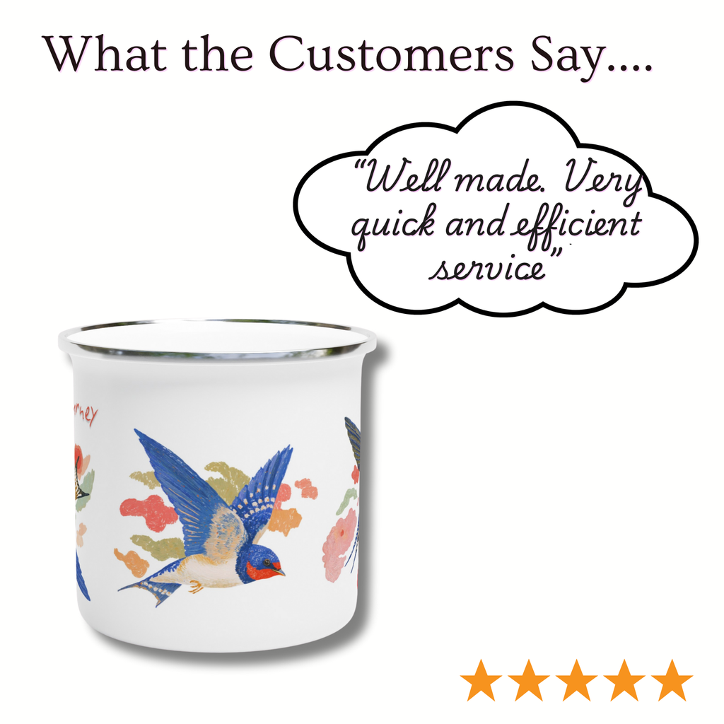 Custom ‘Be the Journey’ Swallow Enamel Mug