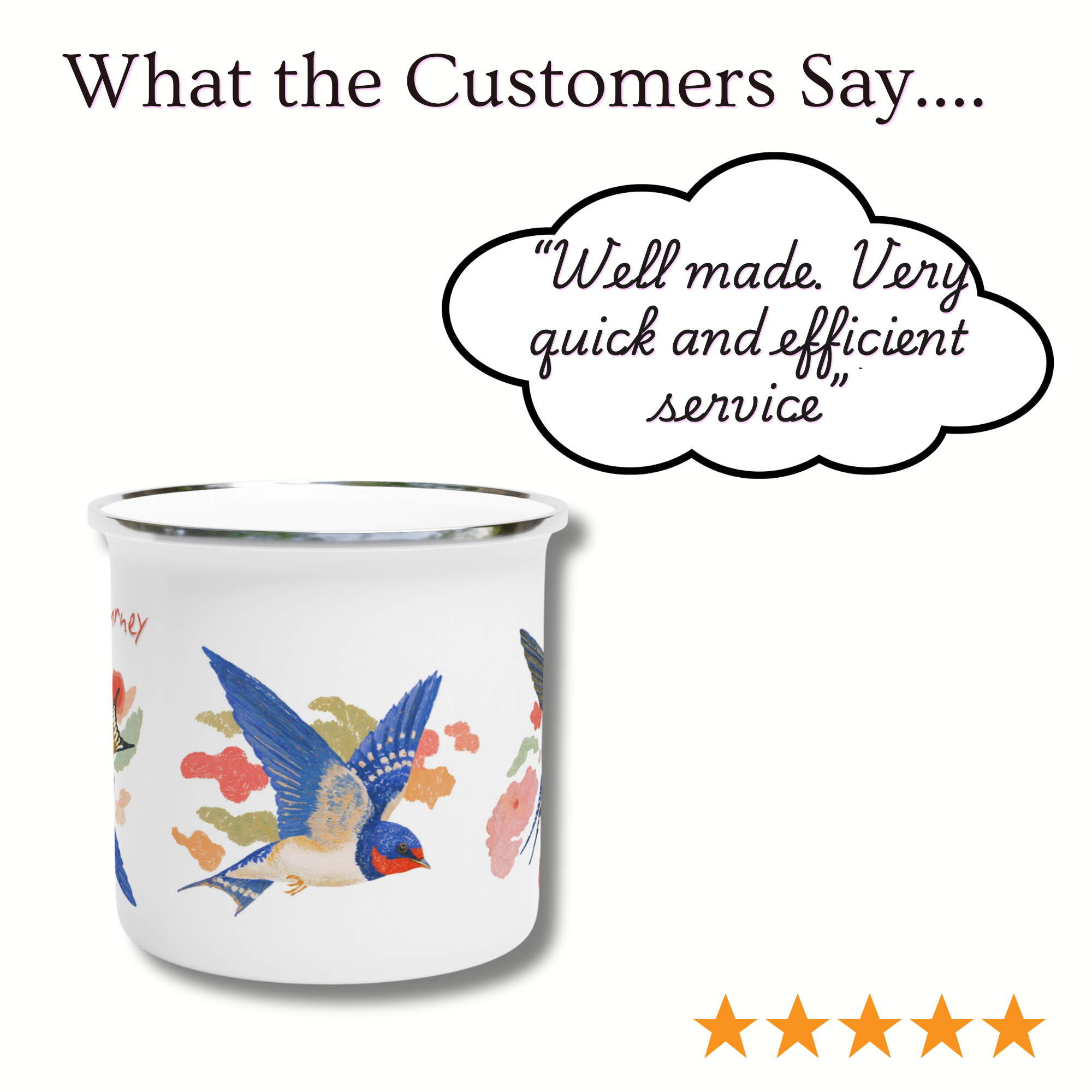 Custom ‘Be the Journey’ Swallow Enamel Mug