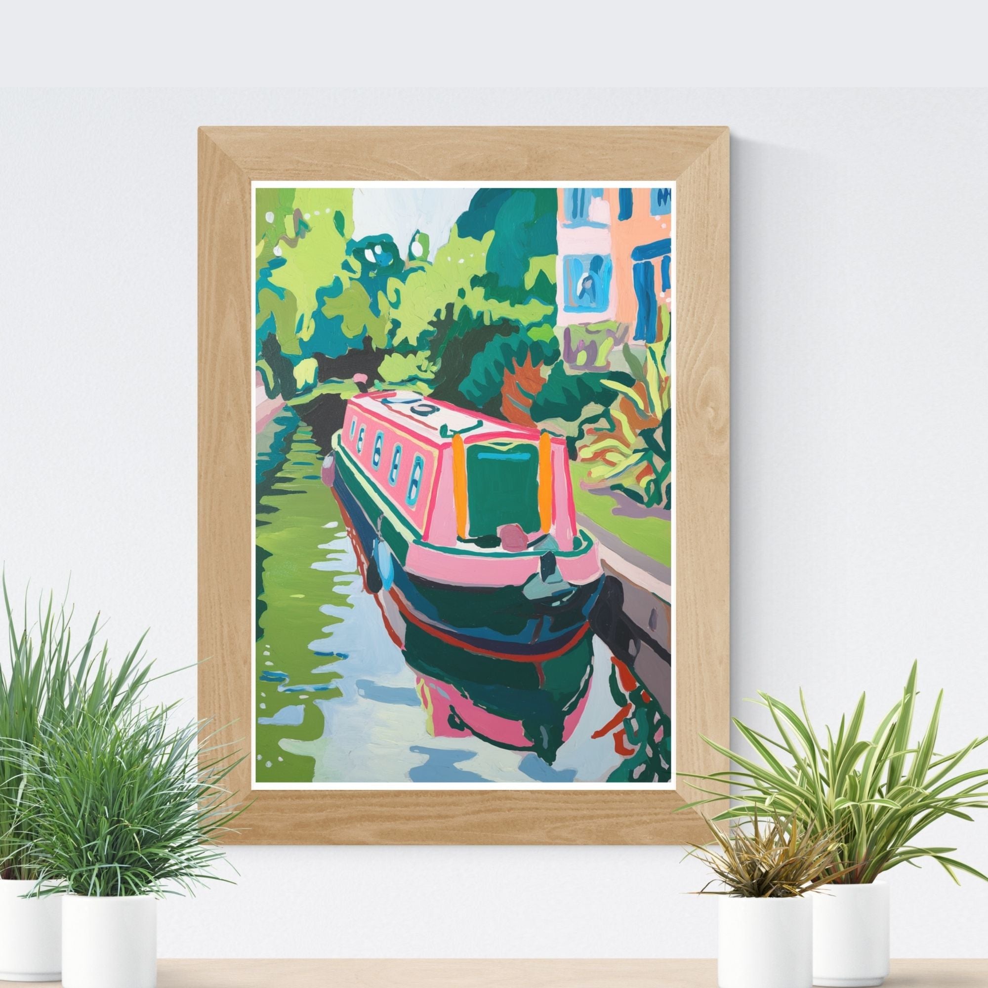 Pink Narrowboat Wall Art