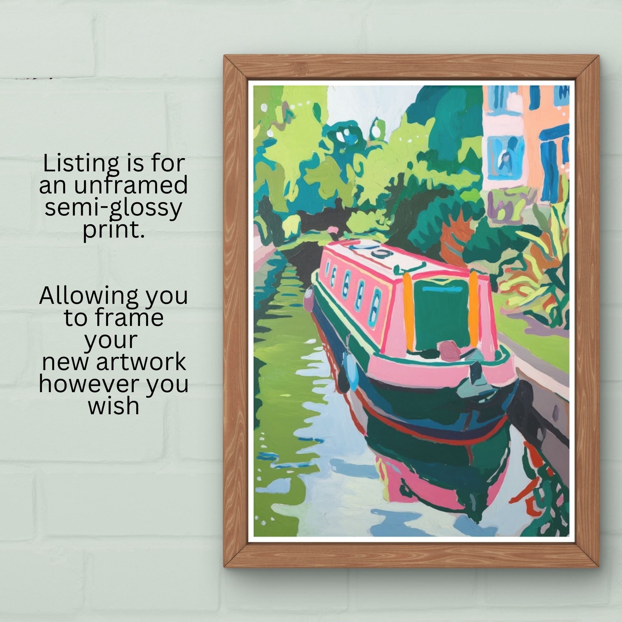 Pink Narrowboat Wall Art