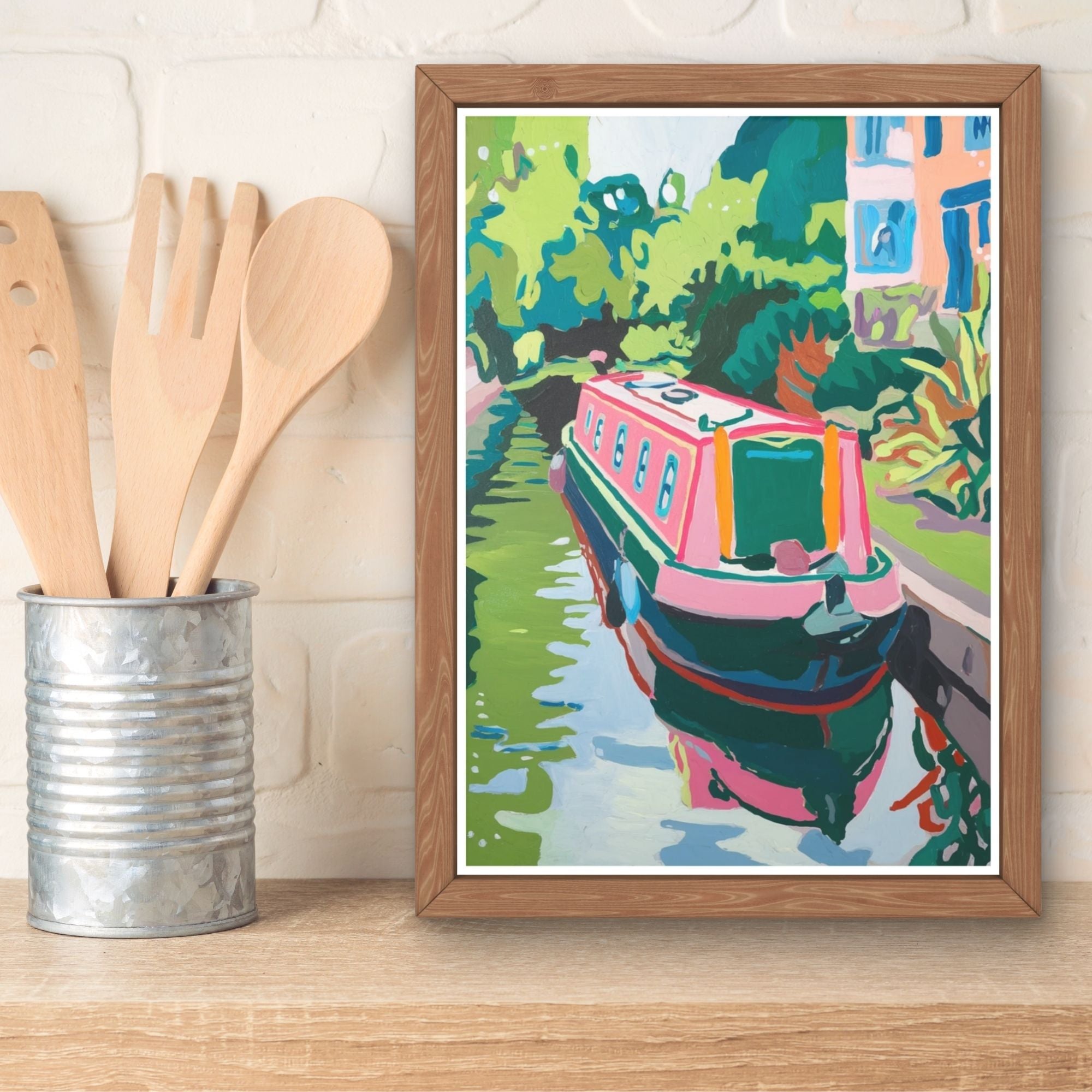 Pink Narrowboat Wall Art
