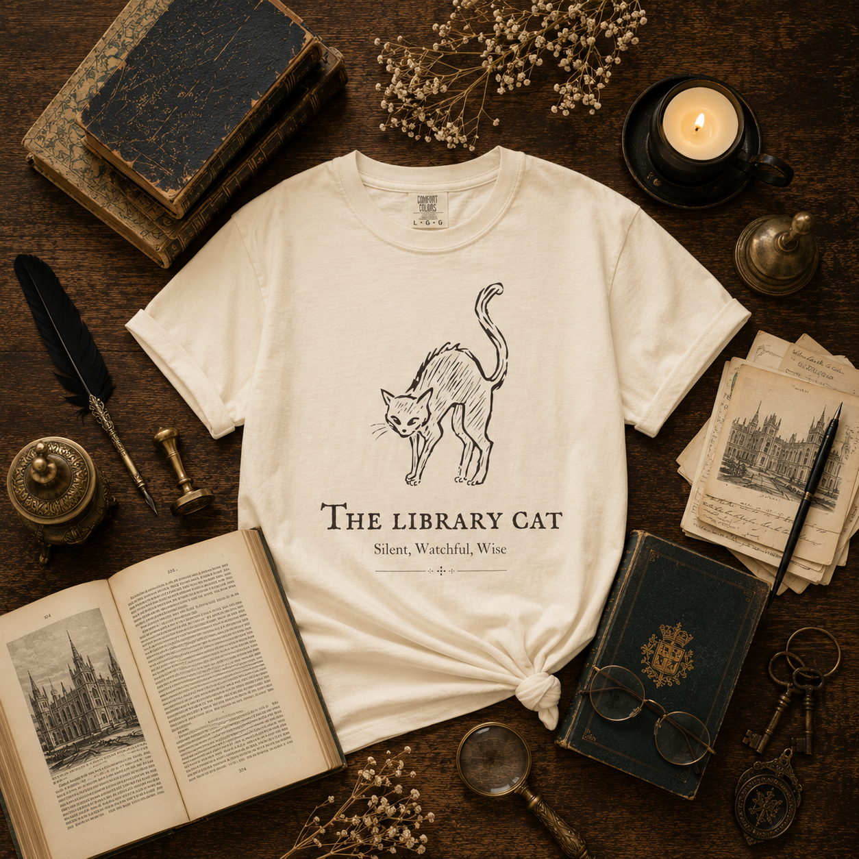 The Library Cat Bestiary Tee