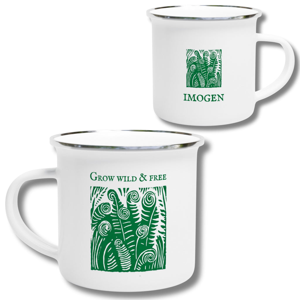 Custom ‘Grow Wild and Free’ Fern Enamel Mug